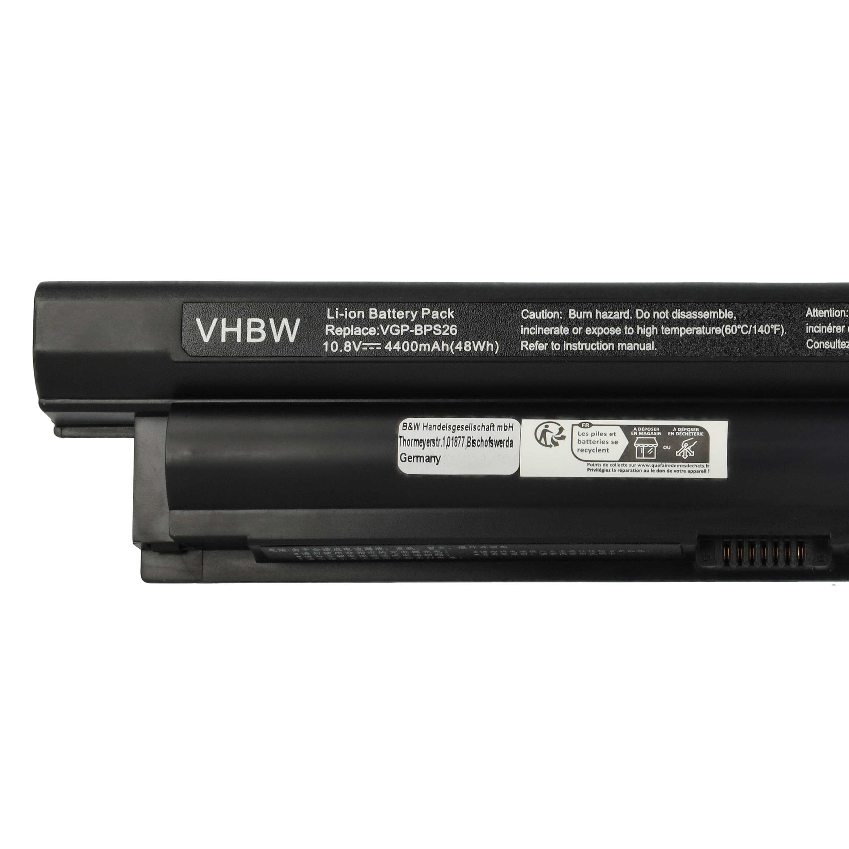 Batteria sostituisce Sony VGP-BPS26, VGP-BPS26A, VGP-BPL26 per notebook - 4400mAh 10,8V Li-Ion nero