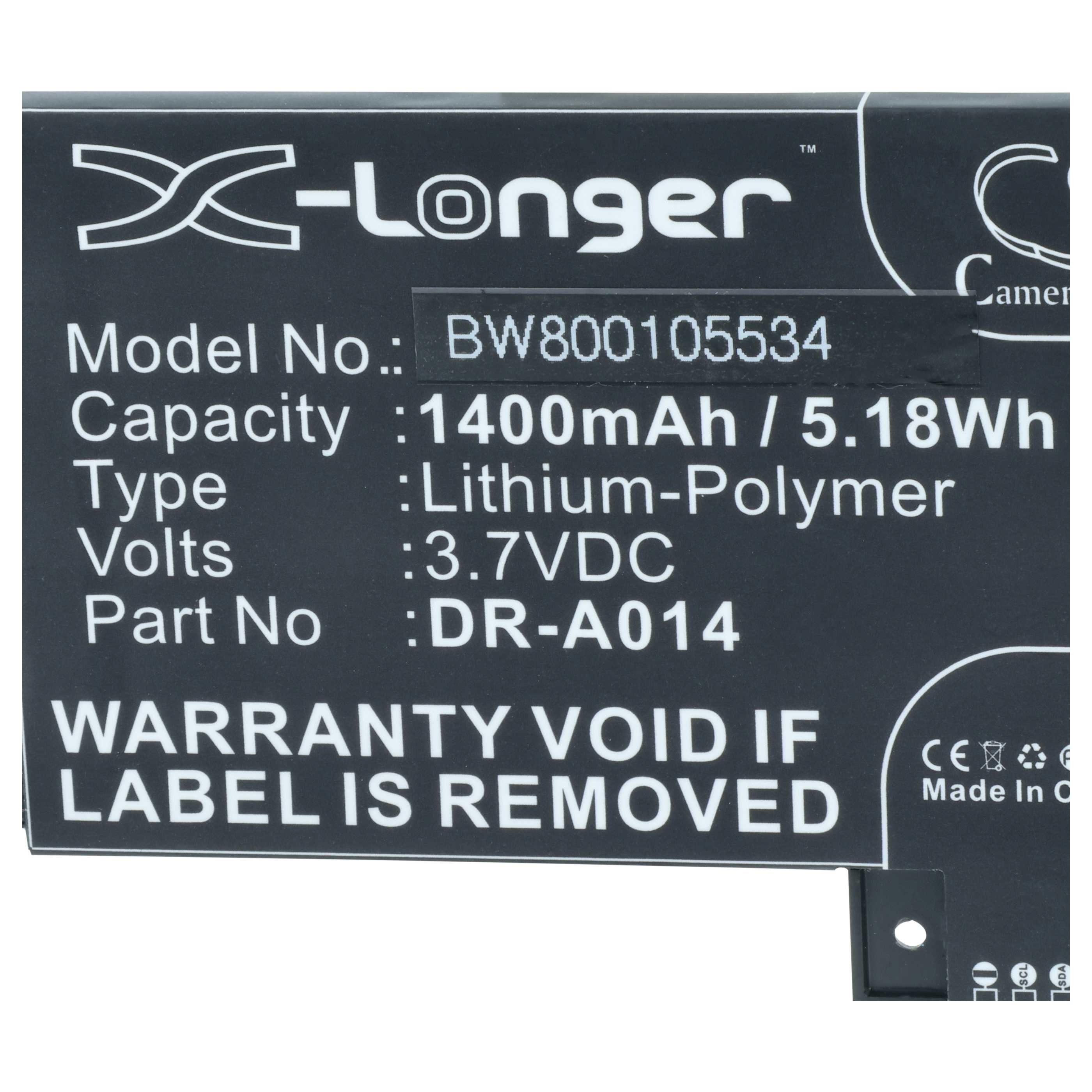 E-Book Battery replaces Amazon DR-A014, 170-1056-00, S2011-002-S, S2011-002-A - 1400 mAh 3.7 V Li-polymer