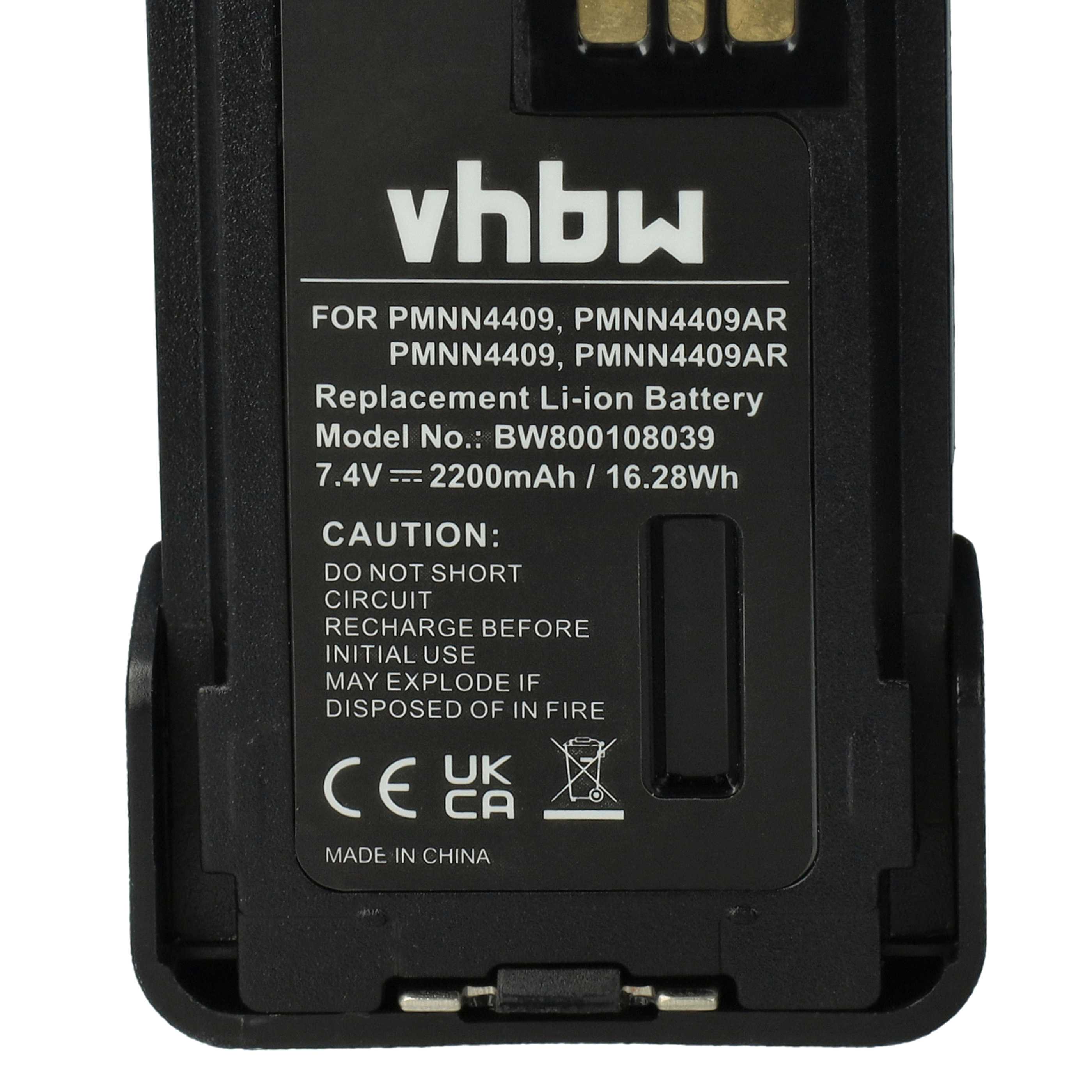 Radio 5x Battery replaces Motorola PMNN4406BR, PMNN4406, PMNN4409 - 2200 mAh 7.4 V Li-Ion + Belt Clip