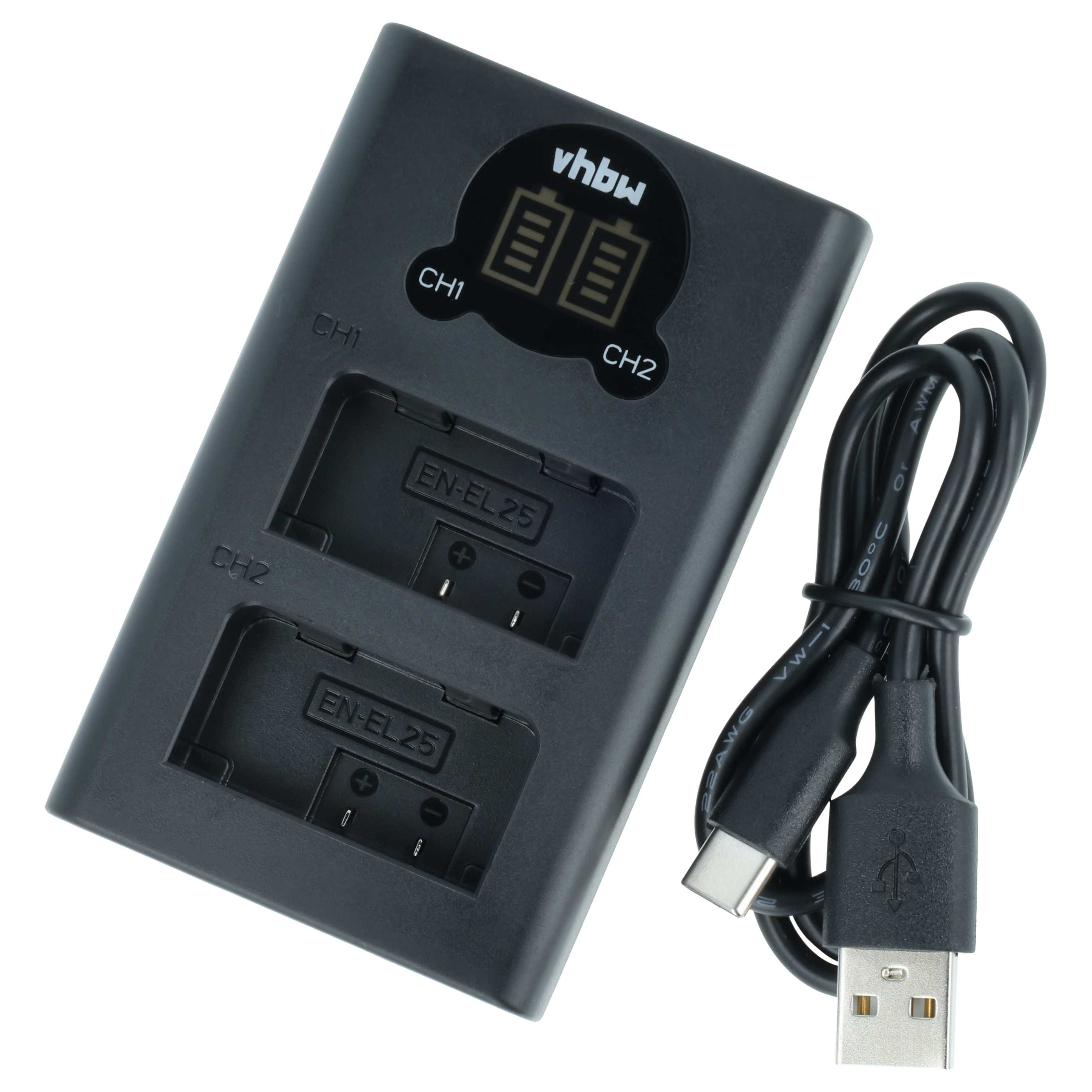 Battery Charger Micro-USB + USB-C + Cable USB-C suitable for Nikon Z50, Z Fc, Z30, Z50 II Digital Camera
