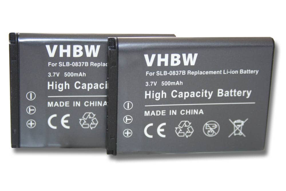 Battery (2 Units) Replacement for Samsung SLB-0837b - 500mAh, 3.7V, Li-Ion