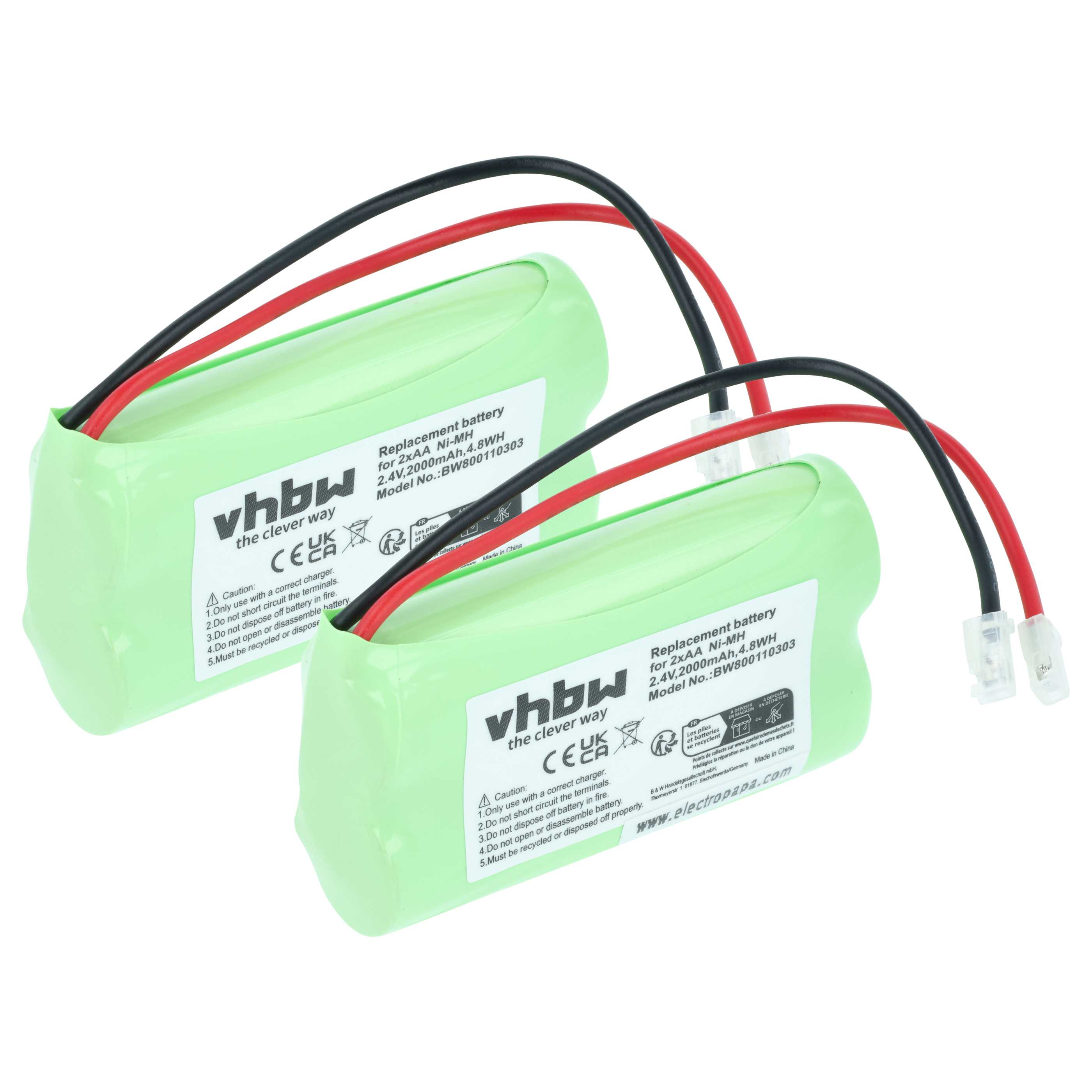 Universal 2x Battery for various Devices - 2000 mAh 2.4 V NiMH Replaces 2x AA Mignon