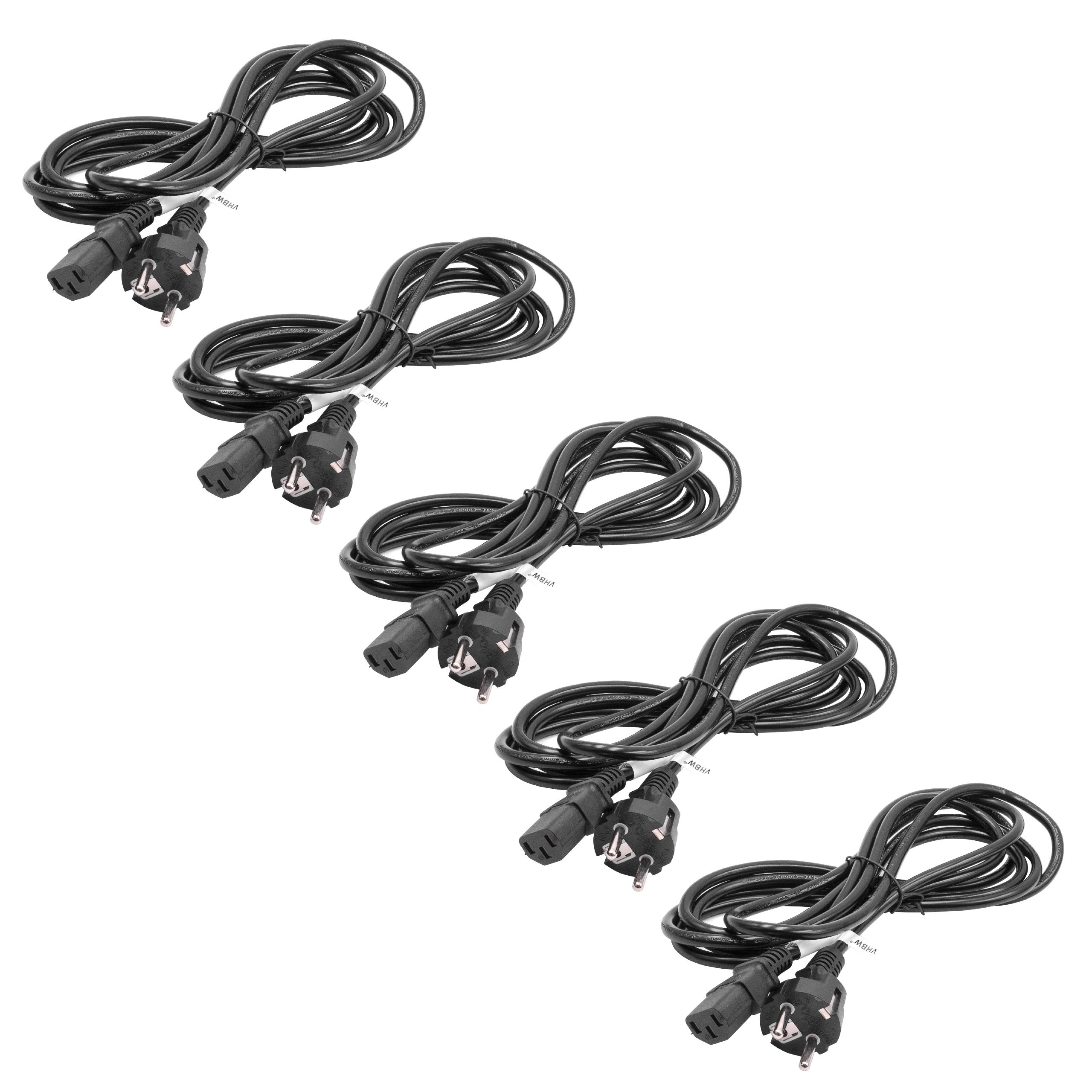 5x C13 Power Cable Euro Plug suitable for Devices e.g. PC Monitor Computer - 3 m
