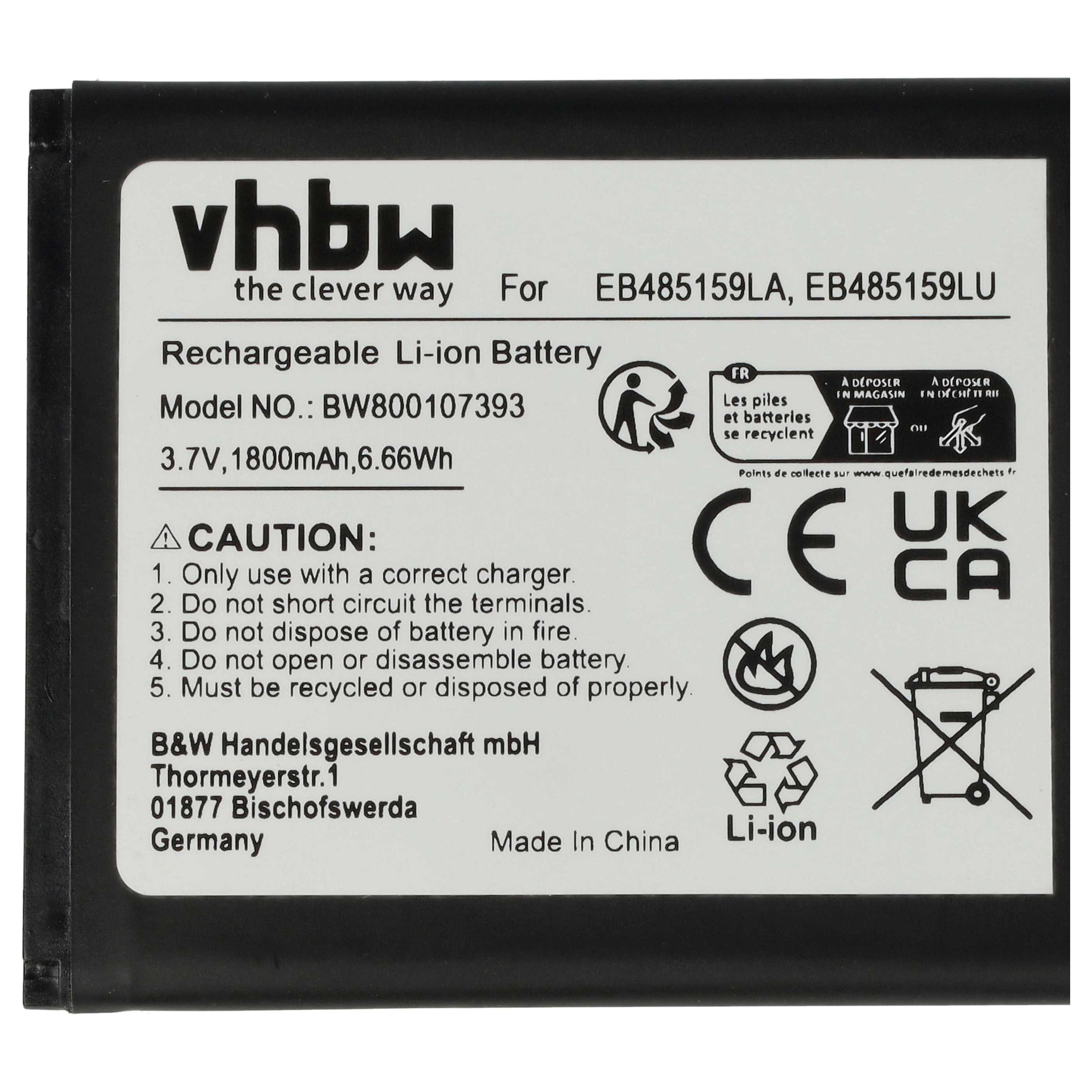 Mobile Phone Battery Replacement for Samsung EB485159LU, EB485159LA - 1800 mAh 3.7 V Li-Ion