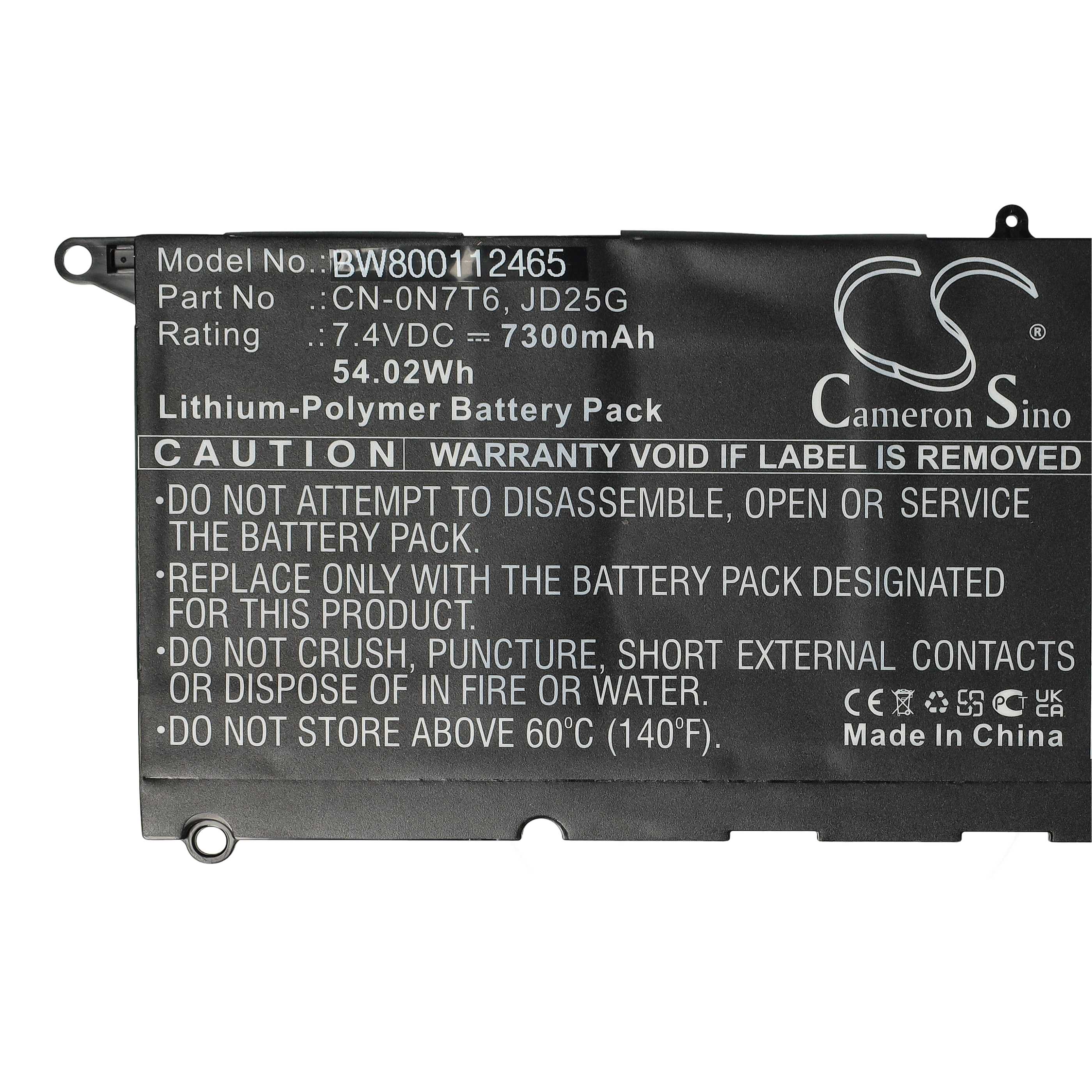 Akumulator do laptopa zamiennik Dell CN-0N7T6, 90V7W, 5K9CP, JD25G, DIN02, 0N7T6, 0DRRP - 7300 mAh 7,4 V LiPo
