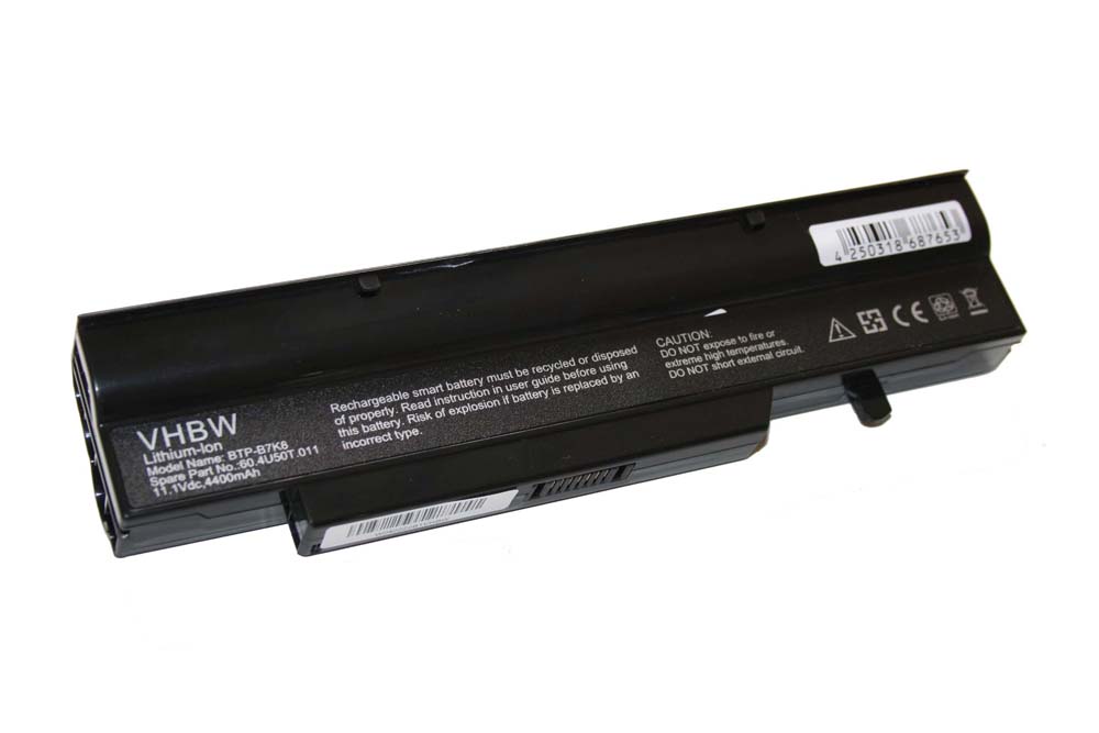 Batterie remplace Fujitsu 0.4U50T.011, 3UR18650-2-T0169 pour ordinateur portable - 4400mAh 11,1V Li-ion, noir