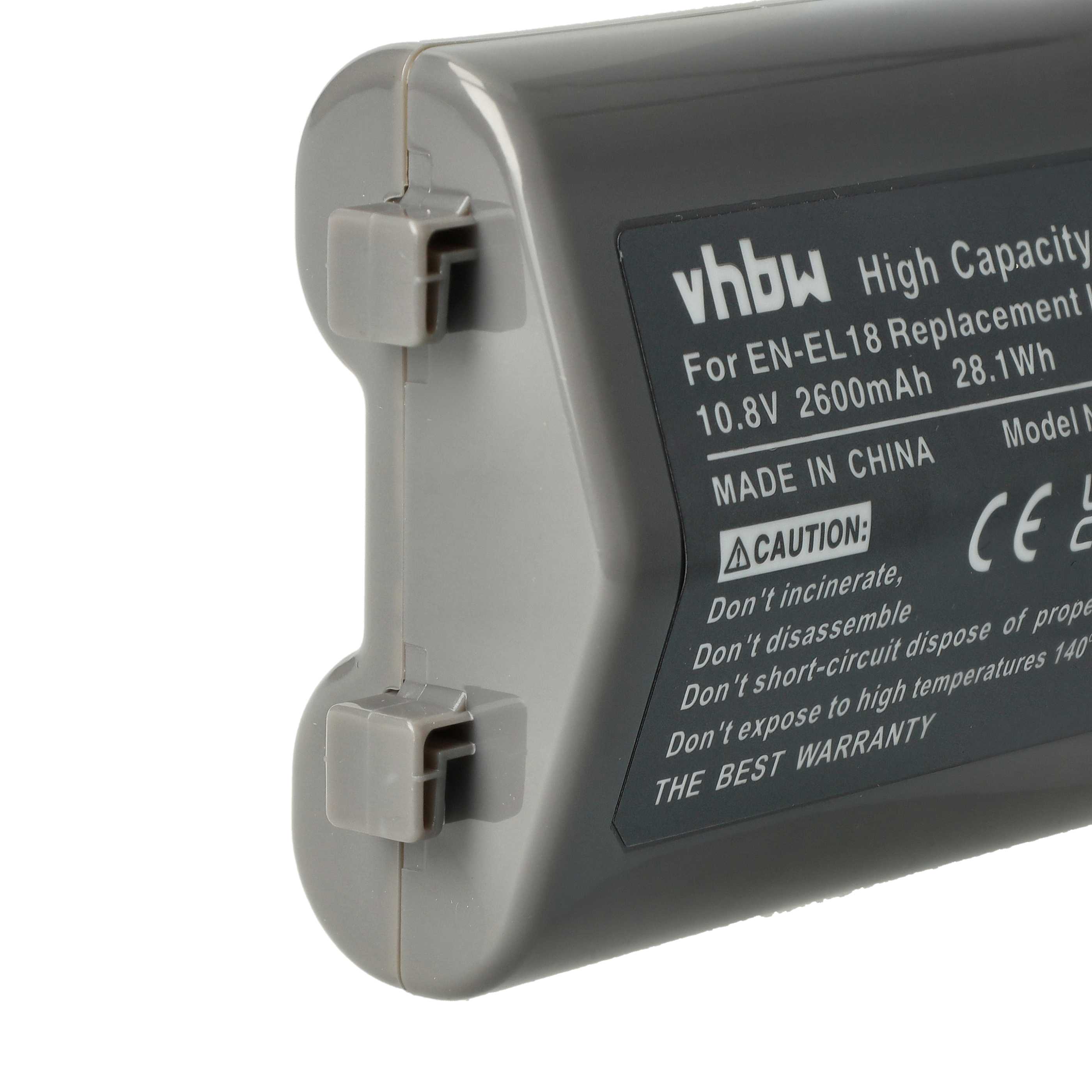 Battery replaces Nikon EN-EL18 - 2600mAh, 10.8V, Li-Ion with Info Chip