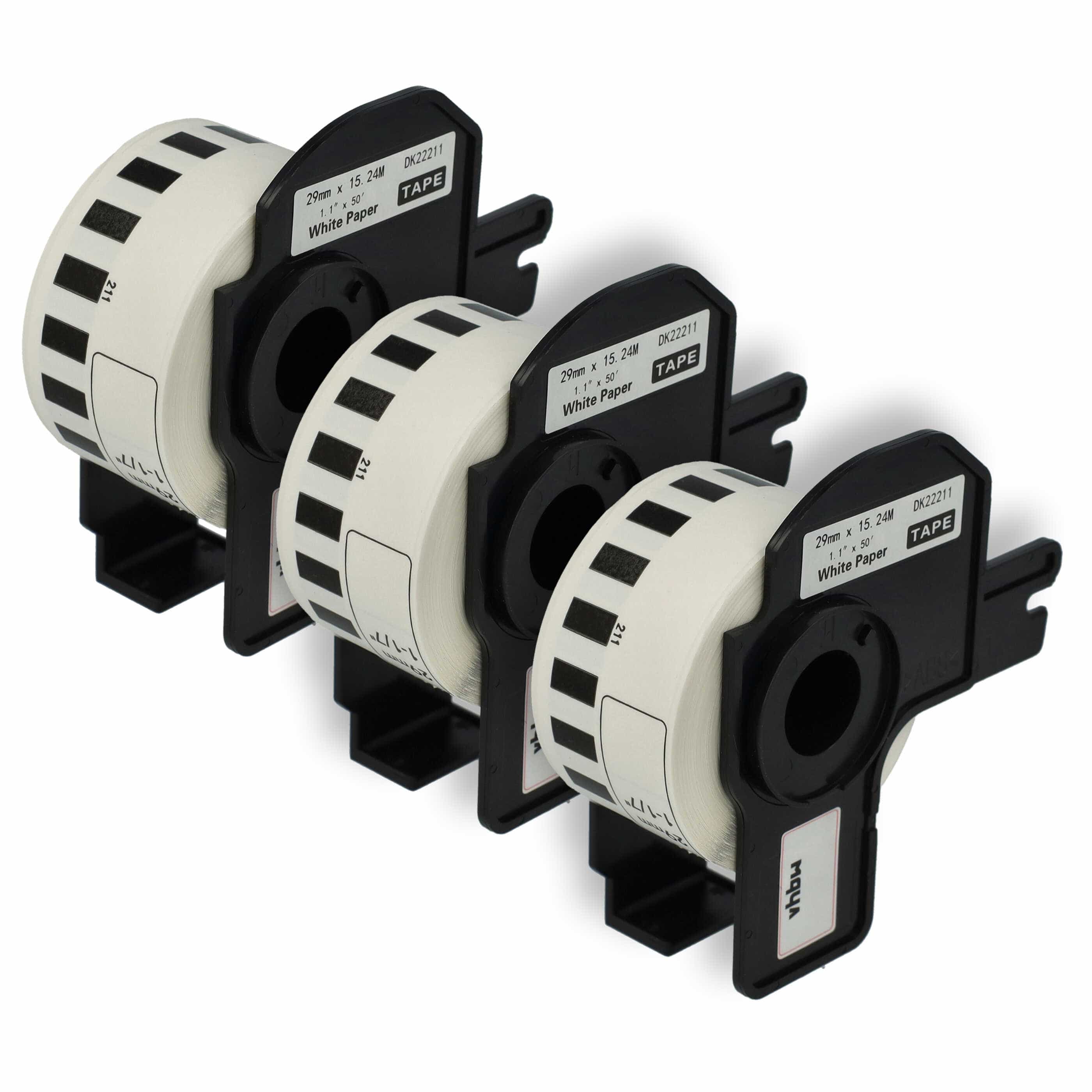 3x Label Roll replaces Brother DK-22211 Labeller - 29 mm x 15.24 m + Holder