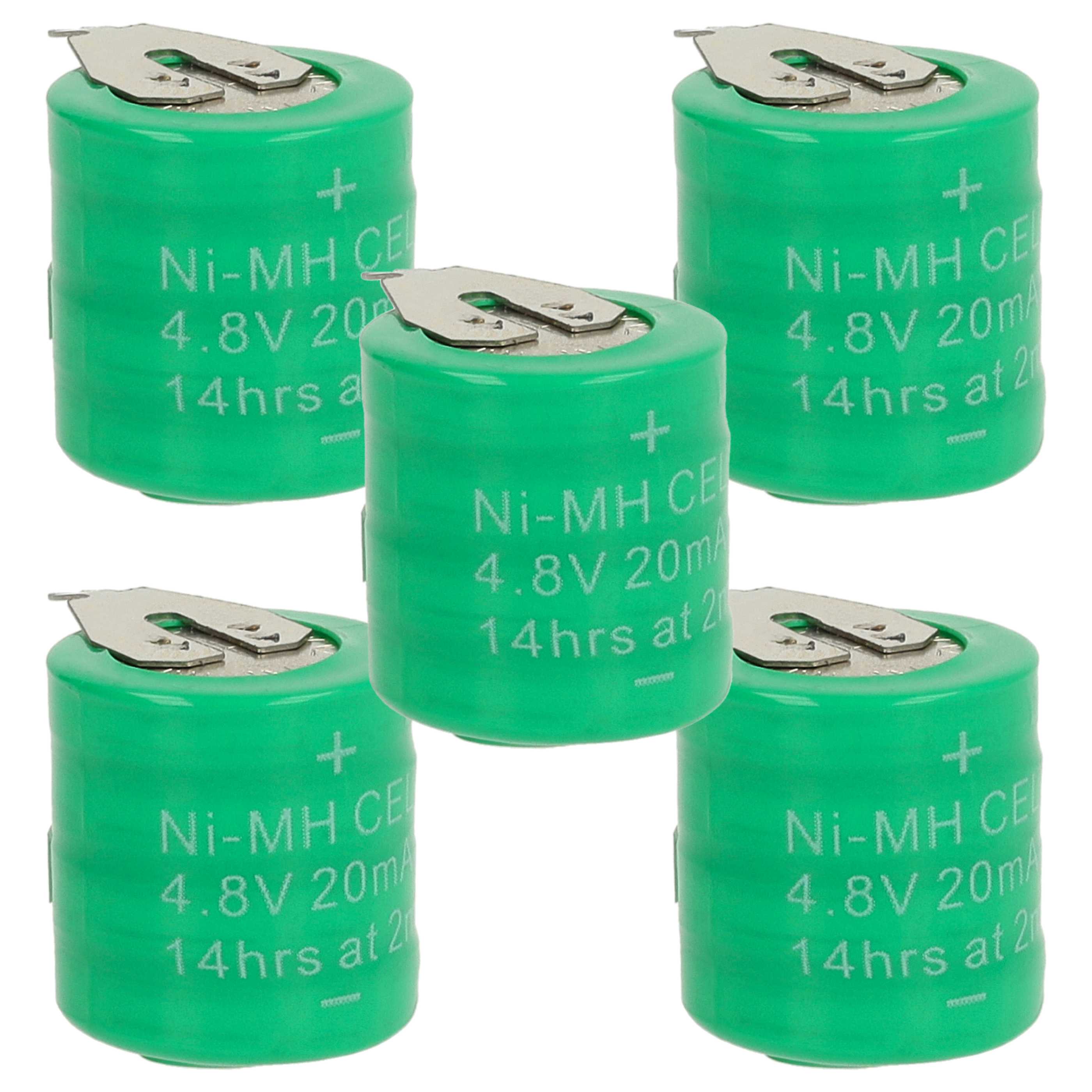 5x Button Cell Battery Type 4/V15H 2 Pins for Model Building Solar Lamps etc. - 15 mAh 4.8 V NiMH