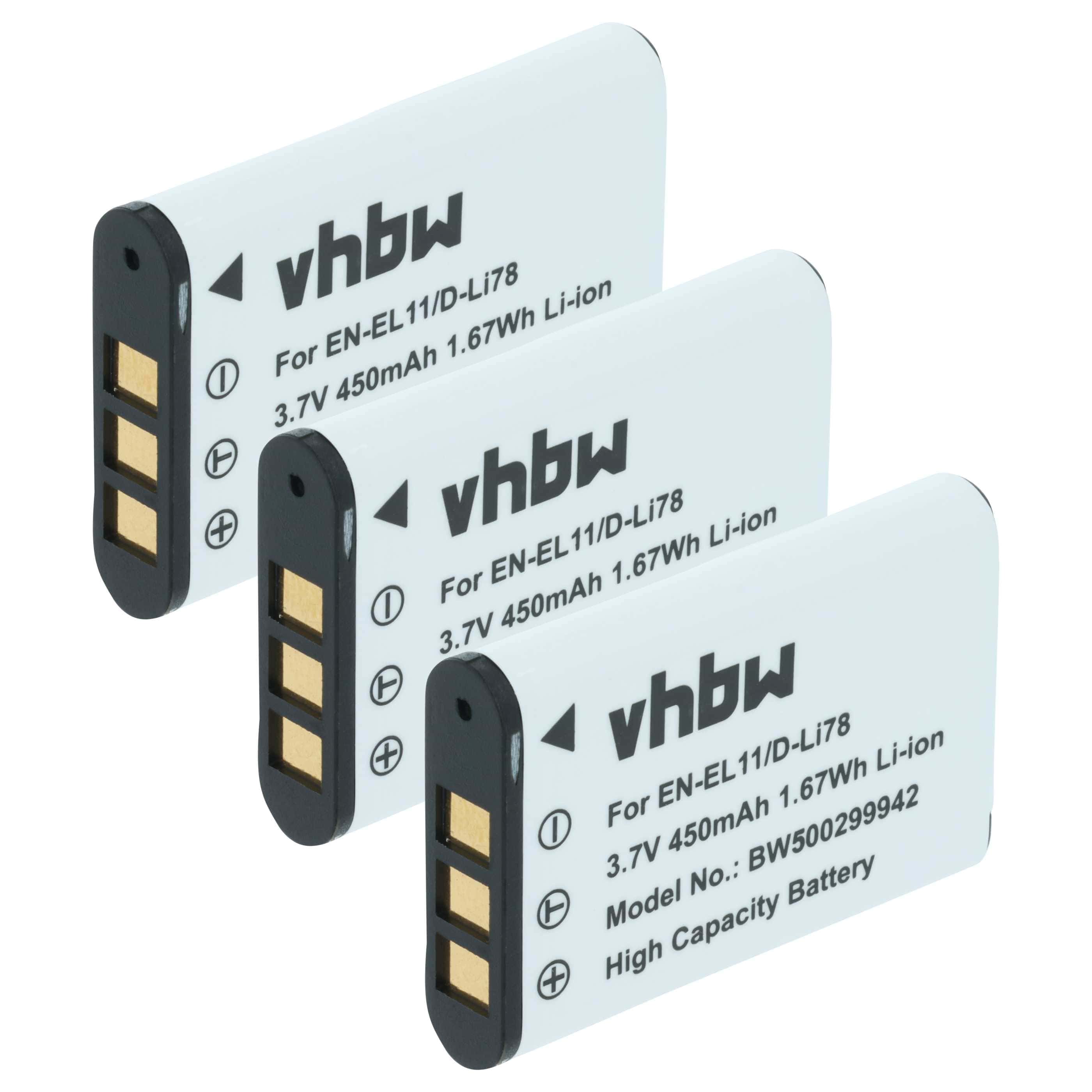 3x Battery replaces Nikon EN-EL11 - 450mAh, 3.6V, Li-Ion