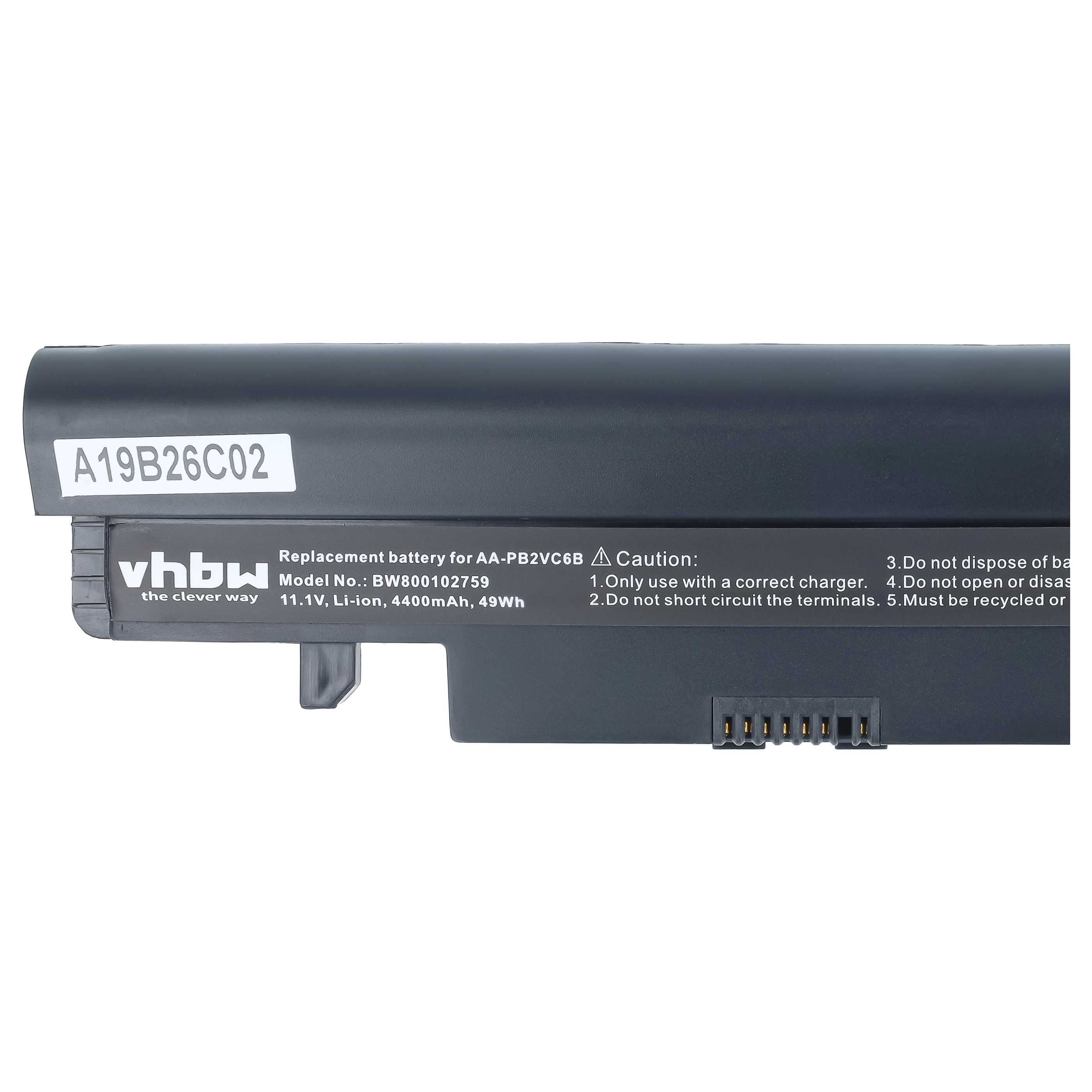 Notebook Battery replaces Samsung AA-PB2VC6B, AA-PL2VC6B, AA-PB2VC6W - 4400 mAh 11.1 V Li-Ion, black