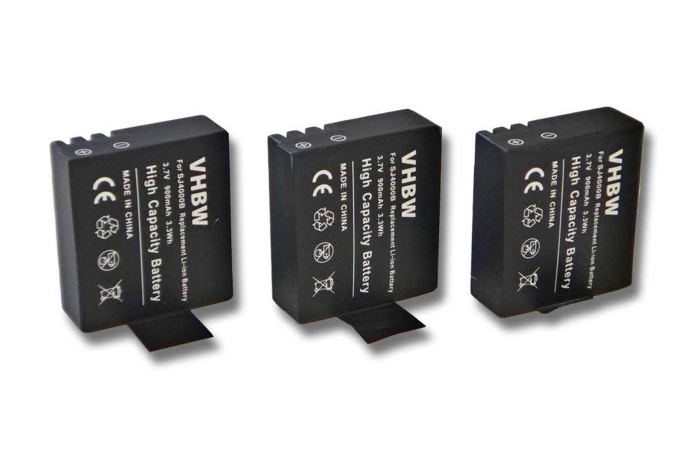 Batteries (3x pièces) remplace EKEN PG1050 pour caméscope - 900mAh 3,7V Li-ion avec puce