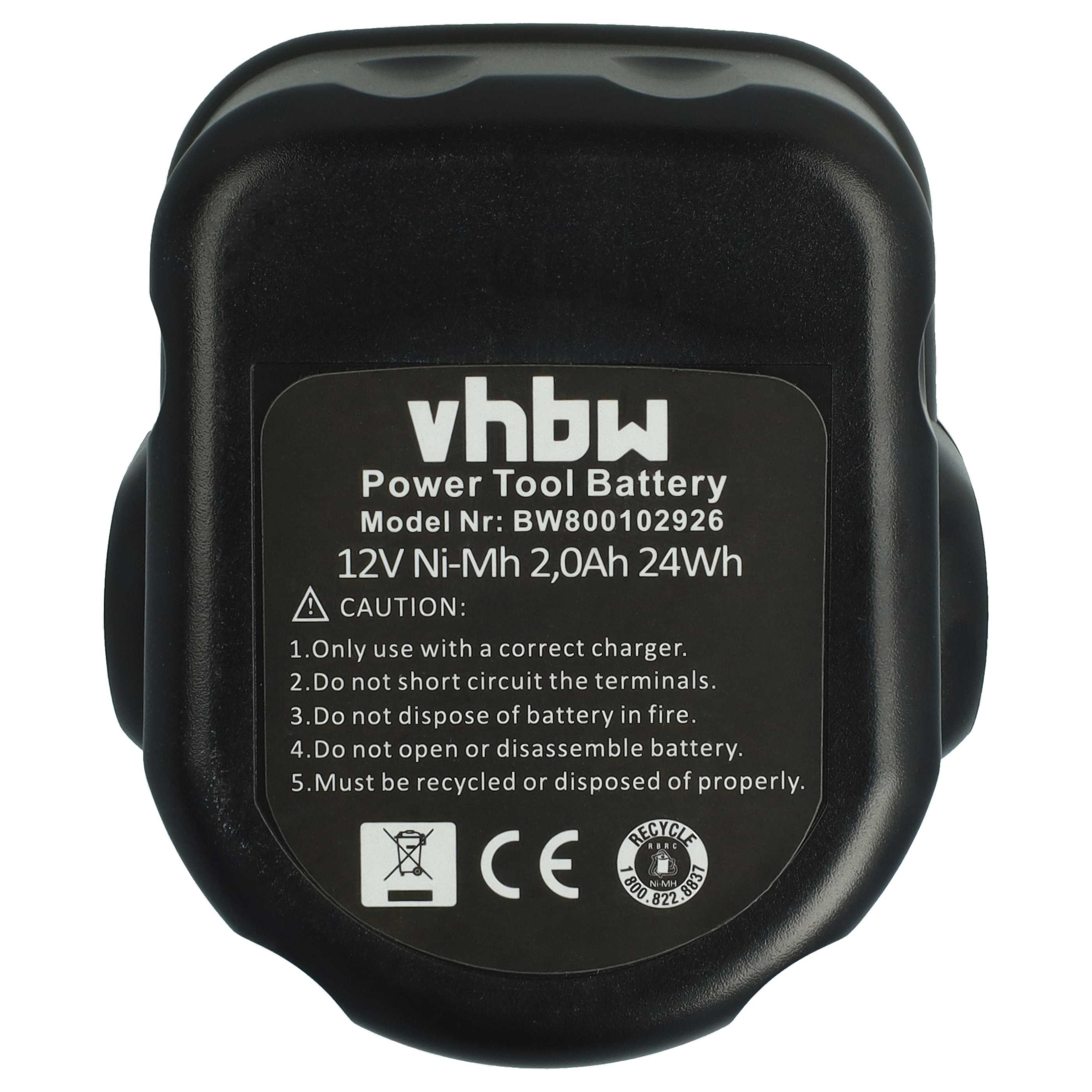 Batería para herramienta reemplaza Black & Decker A9274, A9252, A927, A9266, A9275, CD# - 2000 mAh, 12 V, NiMH