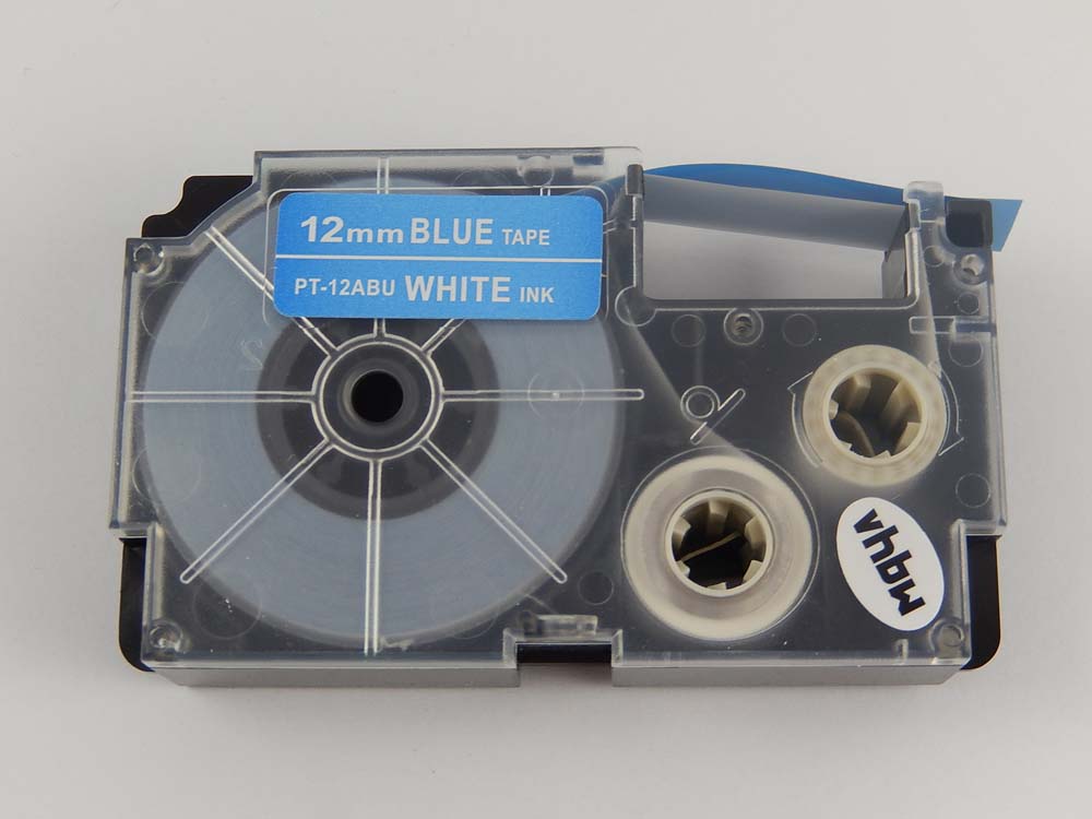 Schriftband als Ersatz für Casio XR-12ABU1, XR-12ABU - 12mm Weiß auf Blau