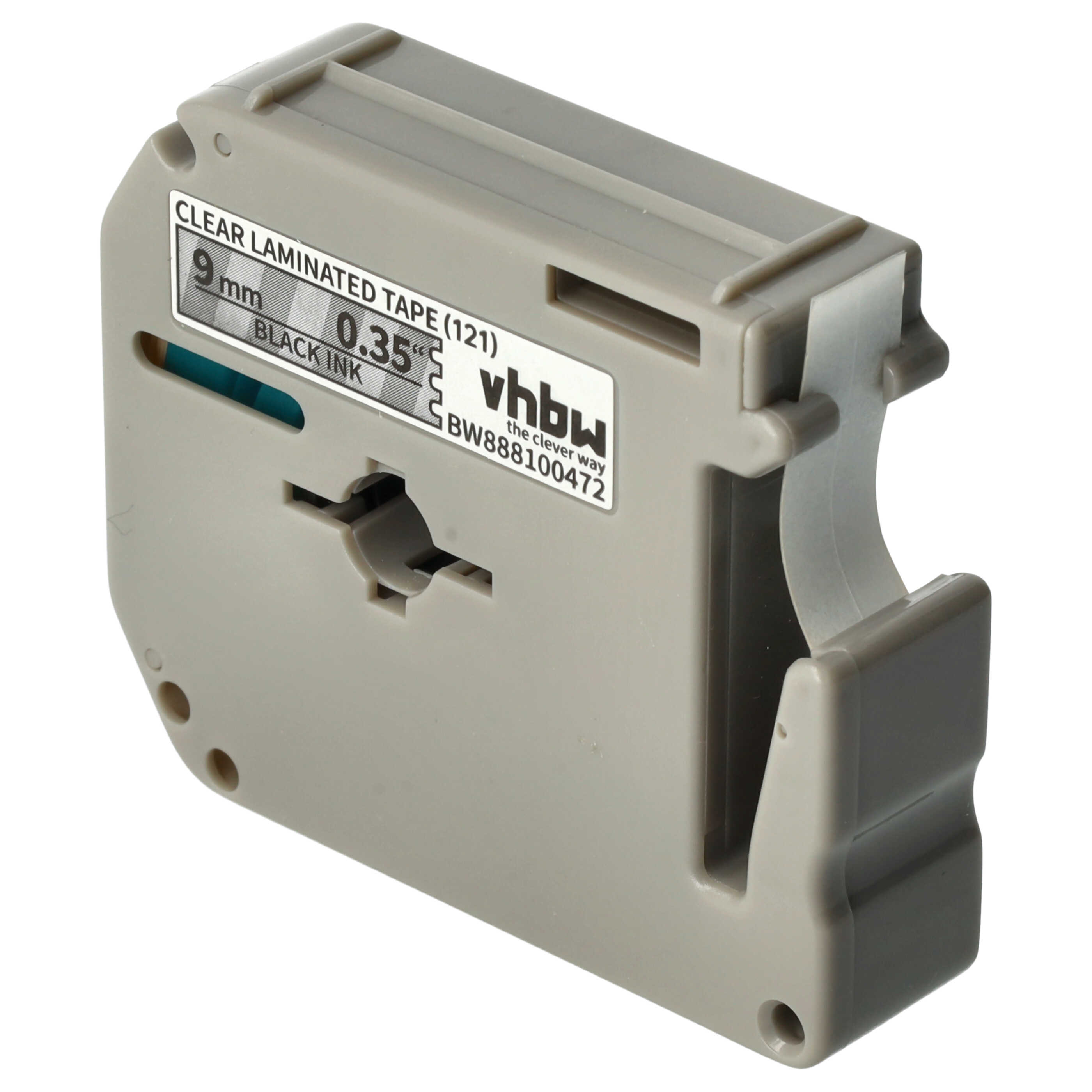 Label Tape as Replacement for Brother LMM121, M-K121, M121, MK121 - 9 mm Black to Transparent