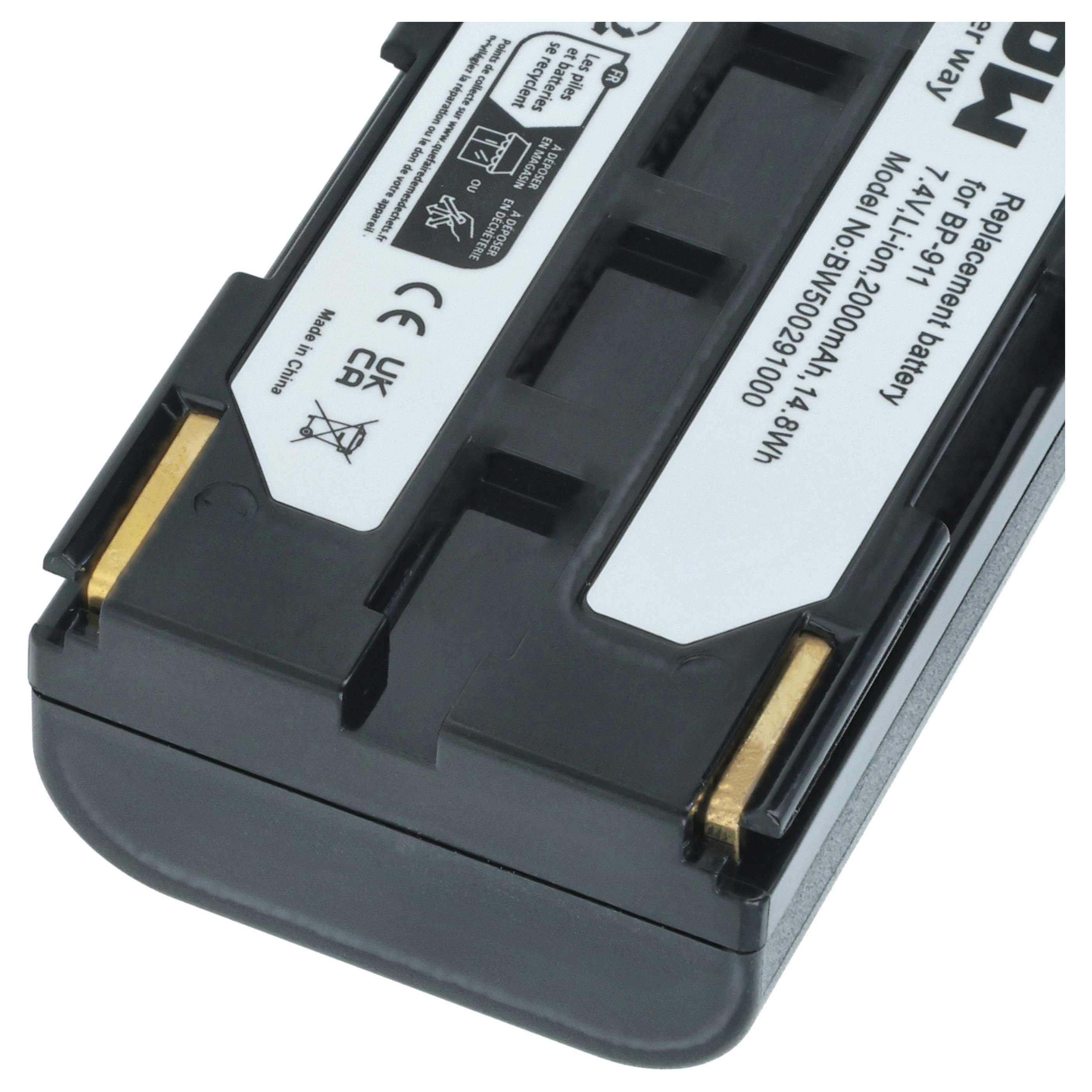 Videocamera Battery replaces Canon BP-927, BP-930, BP-915, BP-924, BP-911, BP-914 - 1300 mAh 7.2 V Li-Ion