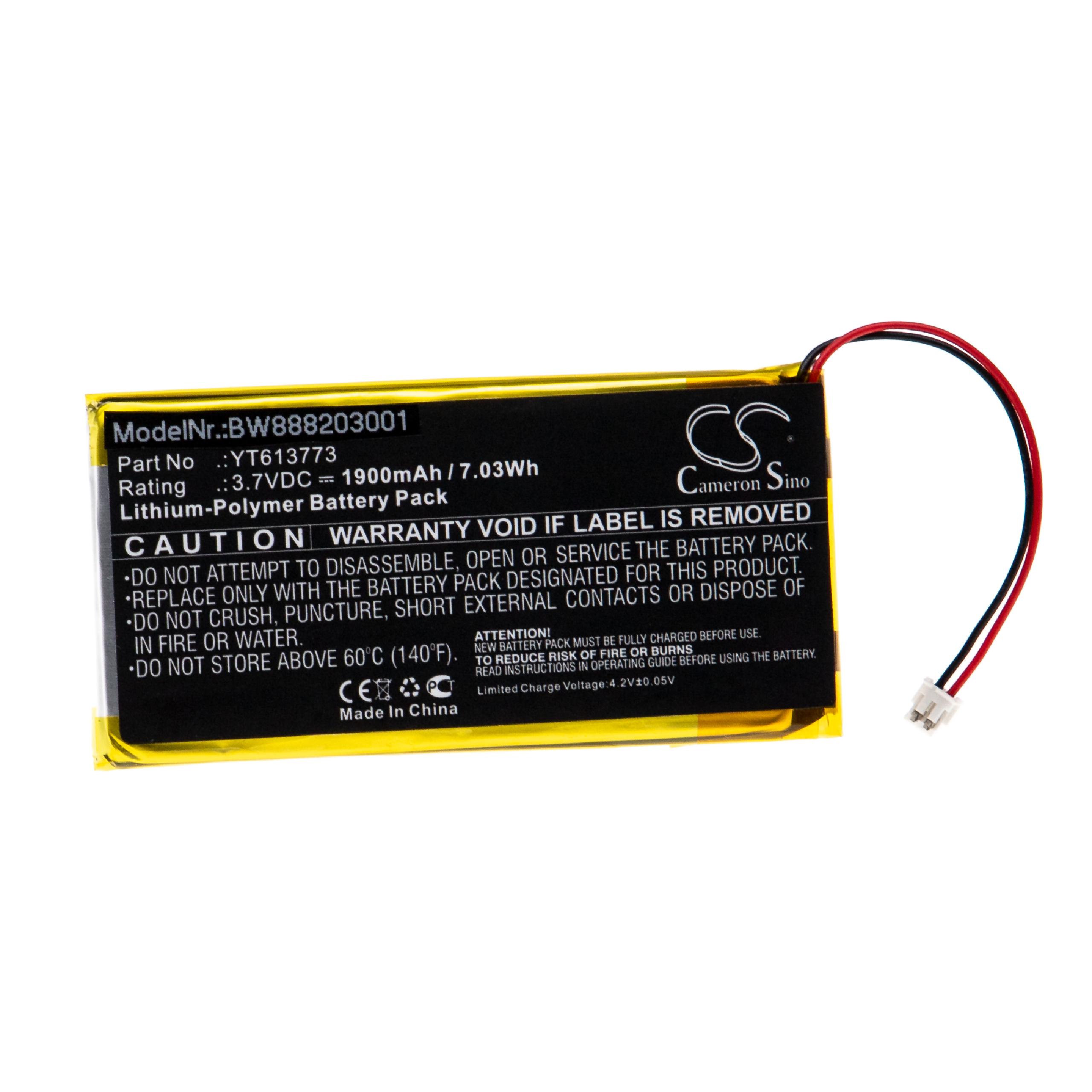Batterie remplace xDuoo YT613773 pour lecteur MP3 - 1900mAh 3,7V Li-polymère