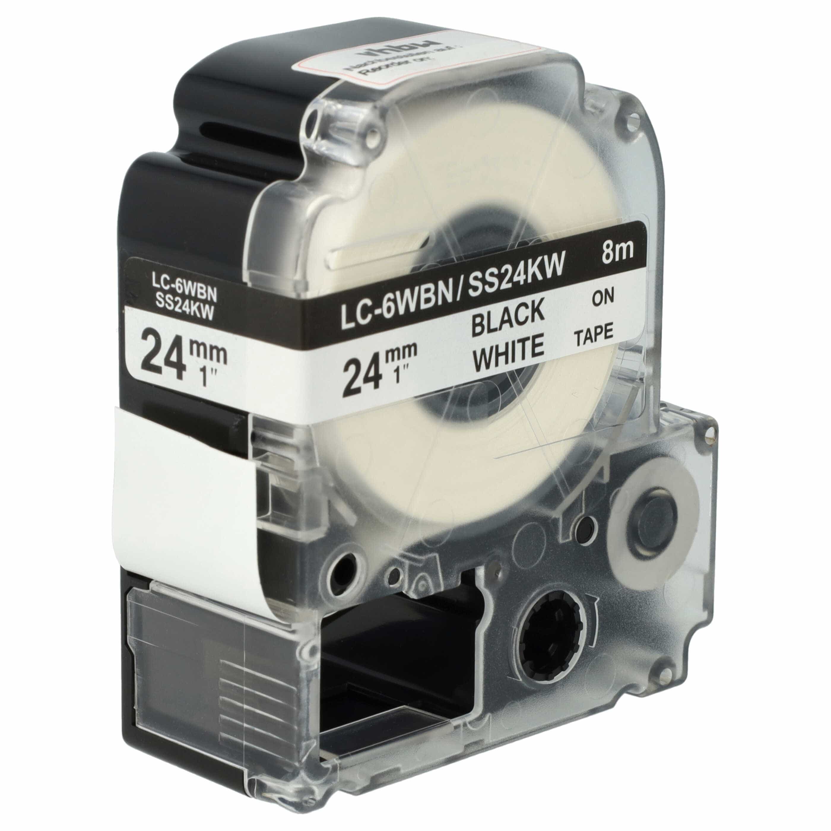 50x Cassettes à ruban remplacent Epson LC-6WBN - 24mm lettrage Noir ruban Blanc
