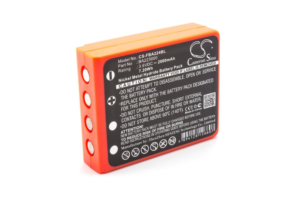 Batterie remplace HBC FBFUB09N, FUA39, BA223000, BA223030 pour télécomande industrielle - 2000mAh 3,6V NiMH