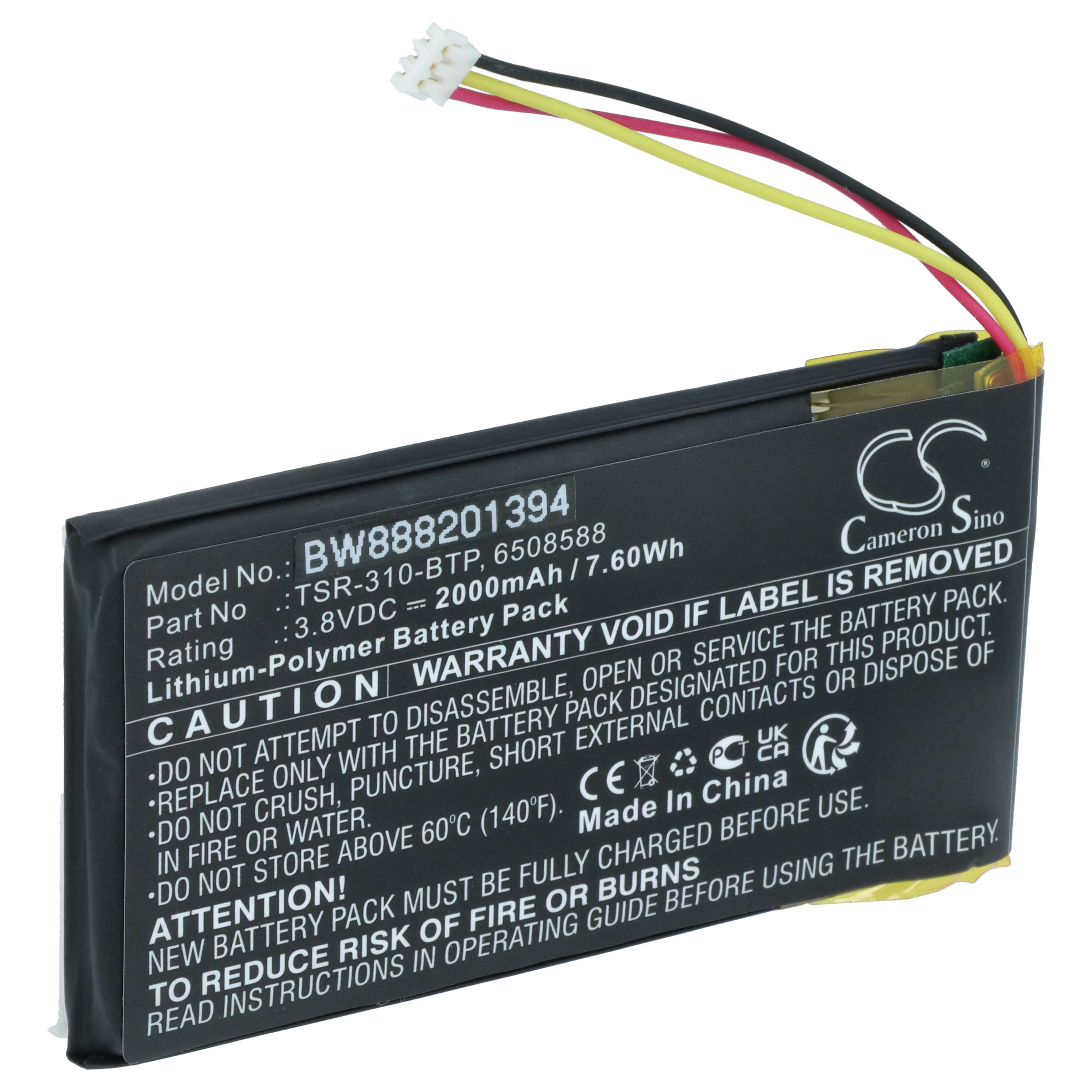 Handheld Computer Battery replaces Crestron 6508588, TSR-310-BTP - 2000mAh, 3.8V