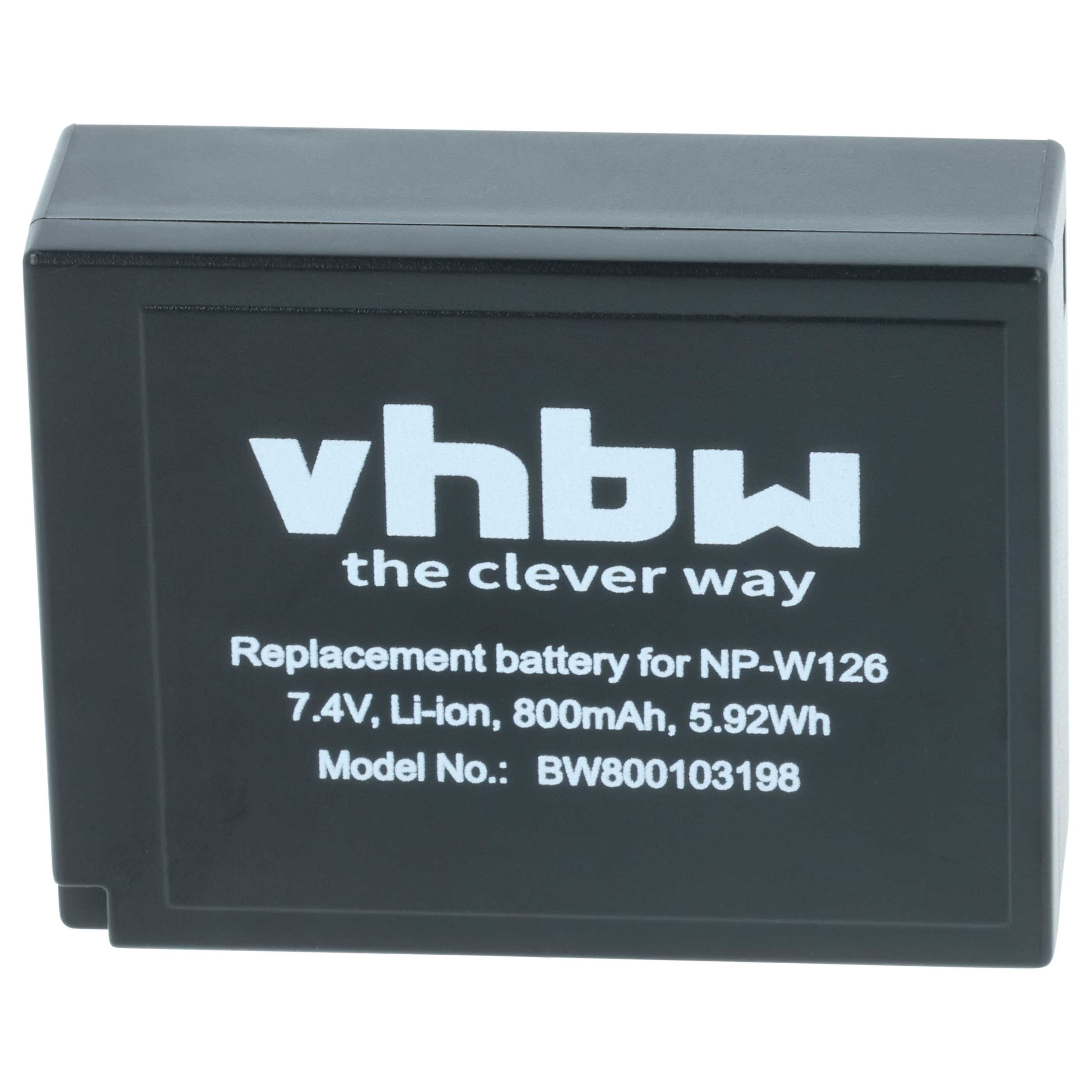 2x Battery replaces Fuji Fujifilm NP-W126s, NP-W126 - 800mAh, 7.2V, Li-Ion
