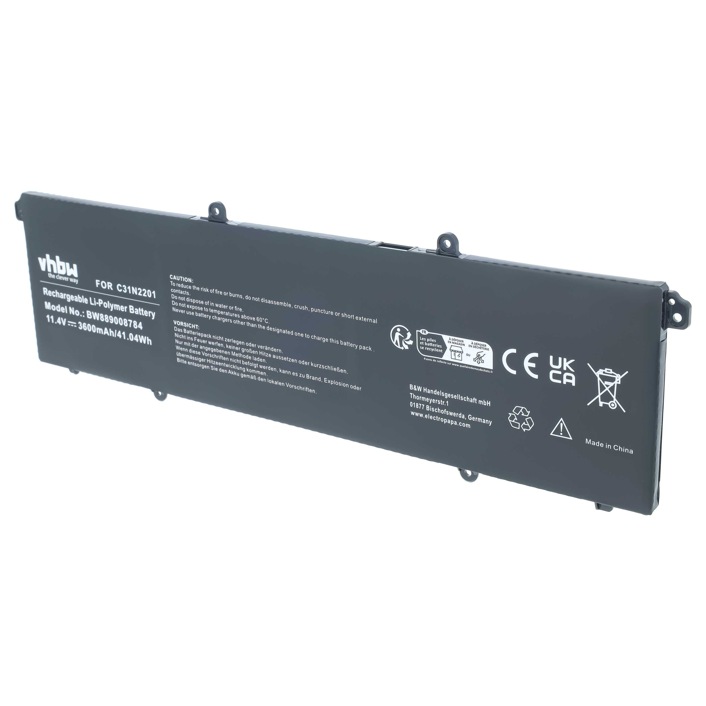 Notebook-Akku als Ersatz für Asus 0B200-04260000, C31N2201 für Asus - 3600mAh 11,4V Li-Polymer
