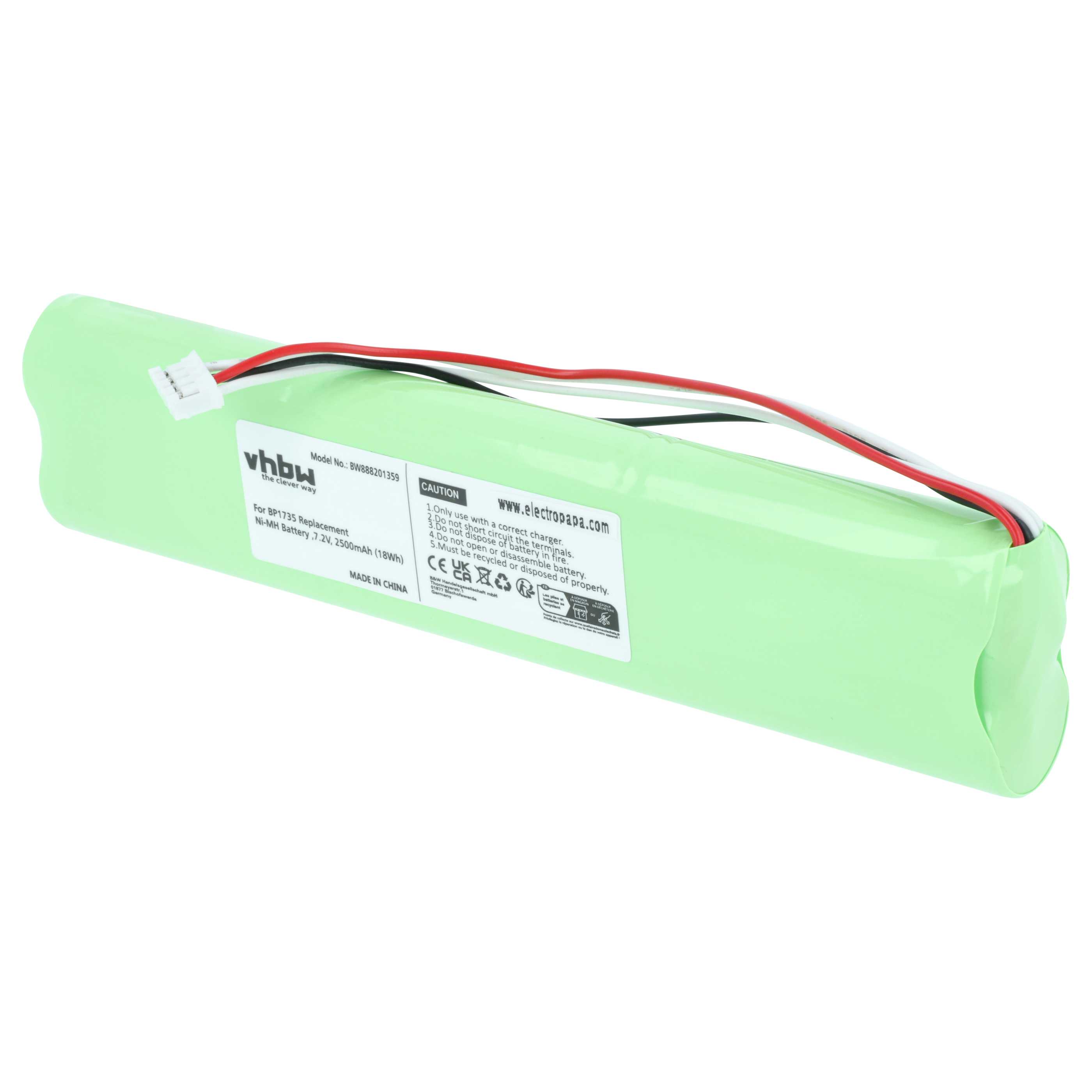 Batería reemplaza Fluke BP1735 para dispositivo medición (2500 mAh, 7,2 V, NiMH)