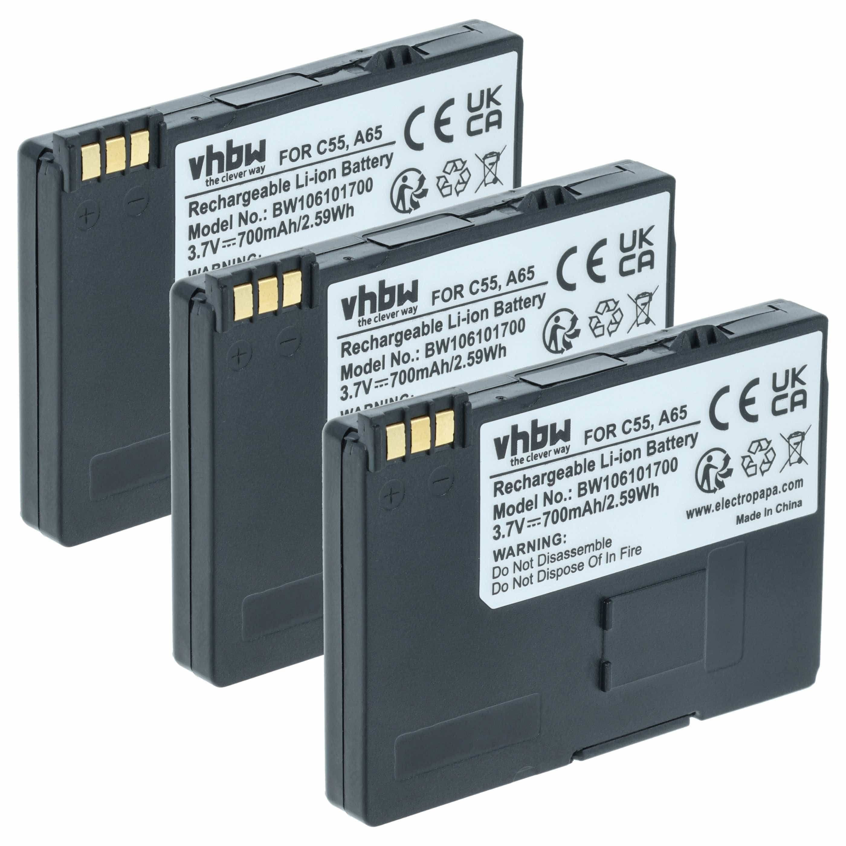 3x Batteries remplace Siemens BA-510, S30852-D1752-X1 pour téléphone Telekom - 700mAh 3,7V Li-ion