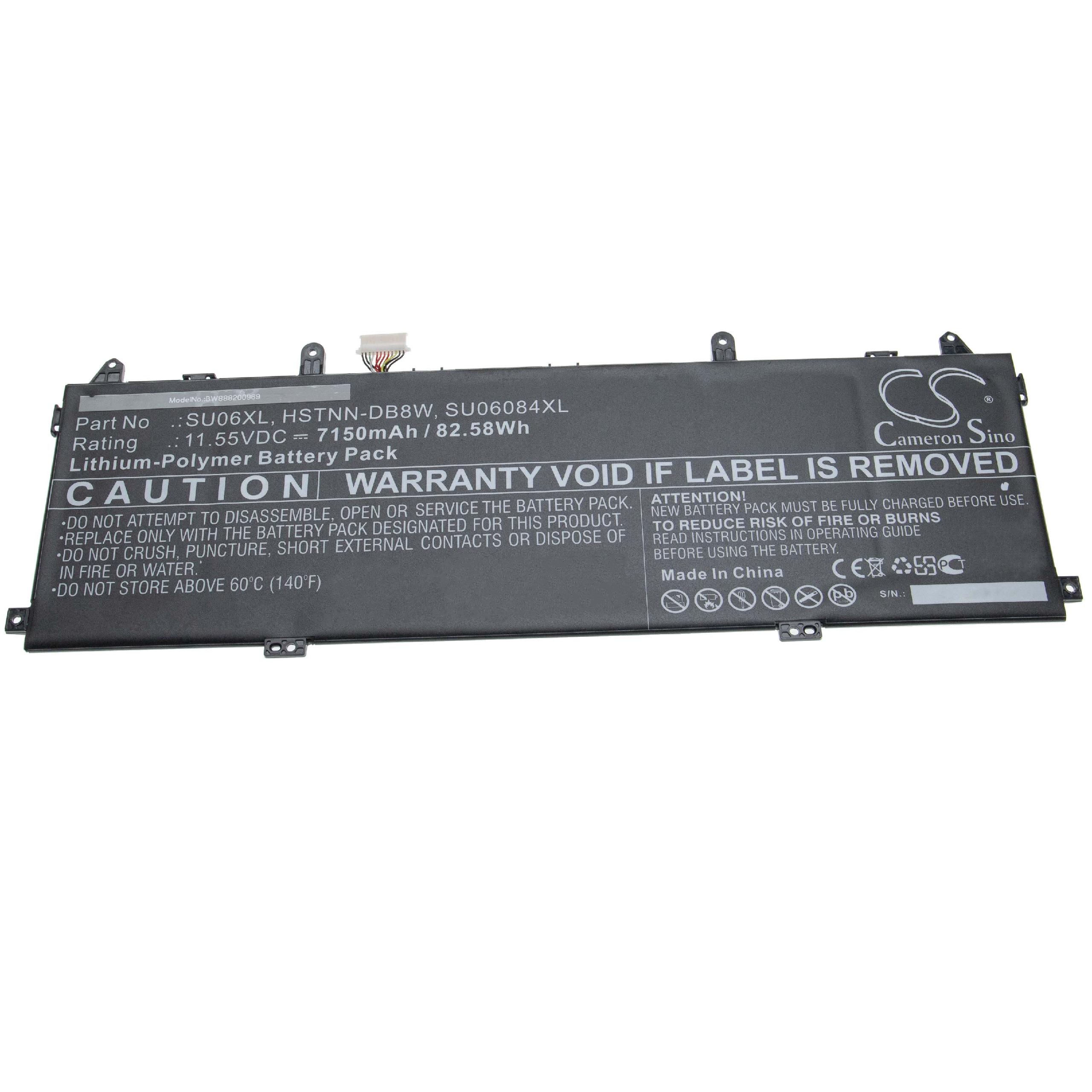 Batterie remplace HP HSTNN-DB8W, HSTNNDB8W pour ordinateur portable - 7100mAh 11,55V Li-polymère, noir