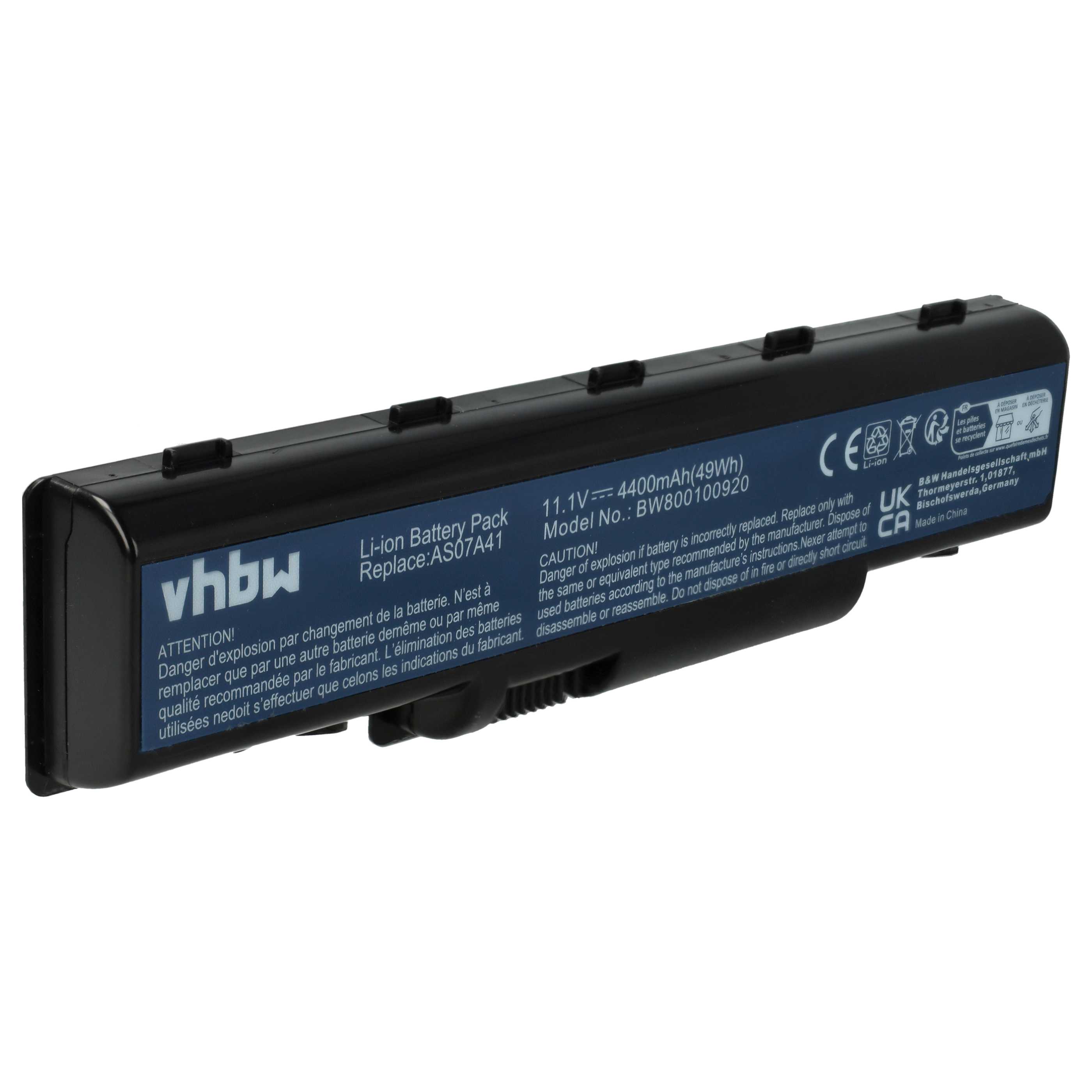 Akumulator do laptopa zamiennik Acer AS07A75, AS07A71 - 4400 mAh 11,1 V Li-Ion, czarny