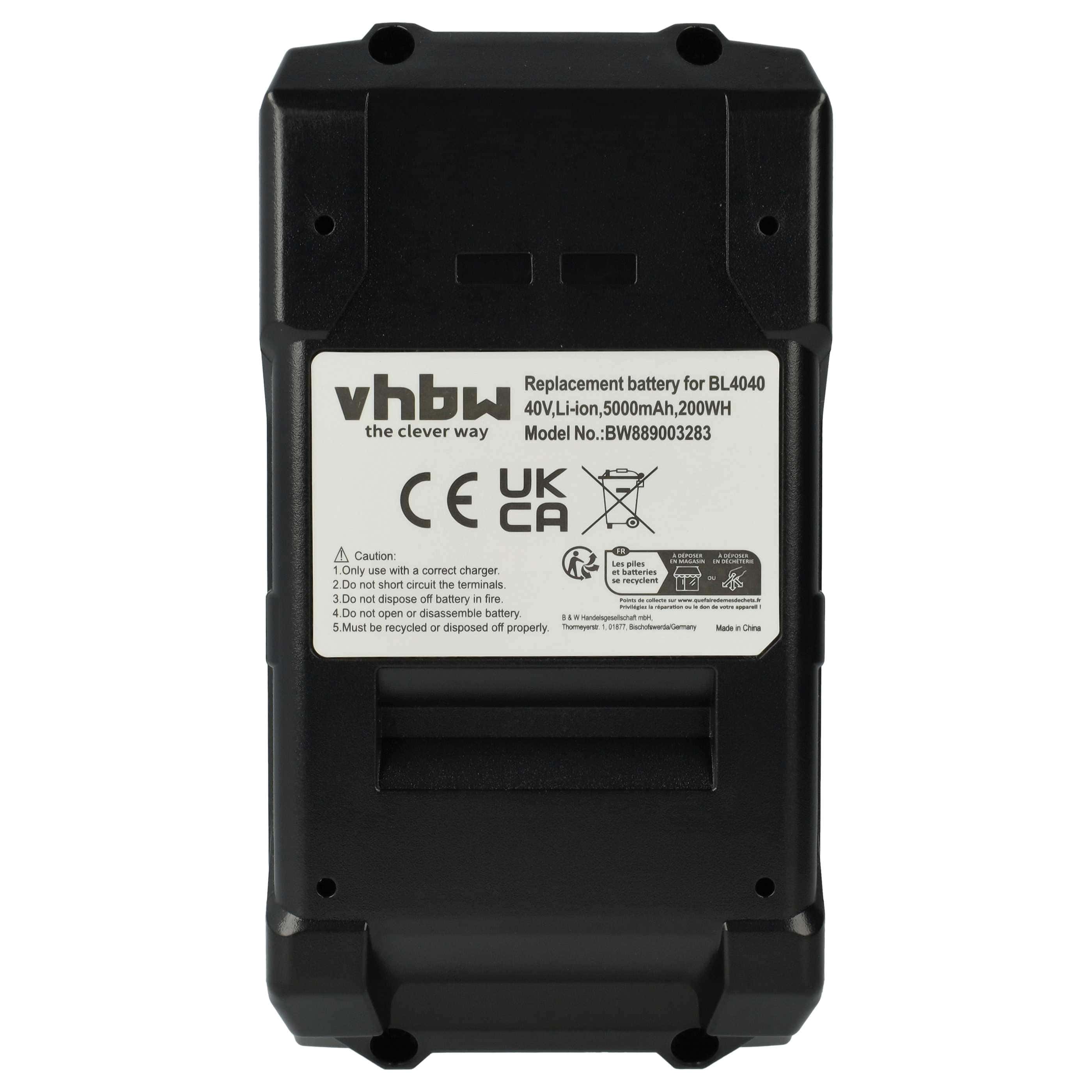 Battery replaces Makita 191L29-0, BL4020, BL4025, BL4040, BL4050F Electric Power Tool - 5000 mAh, 40 V, Li-Ion