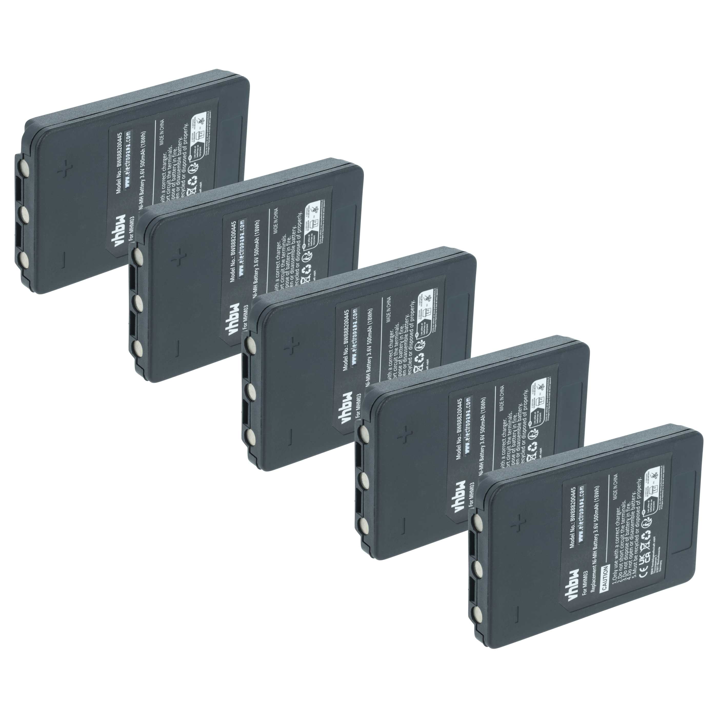 Batterie (5 pièces) remplace Autec MHM03, LPM01LI, LPM01, R0BATT00E11A0, R0BATT00E10A0 - 500mAh 3,6V NiMH