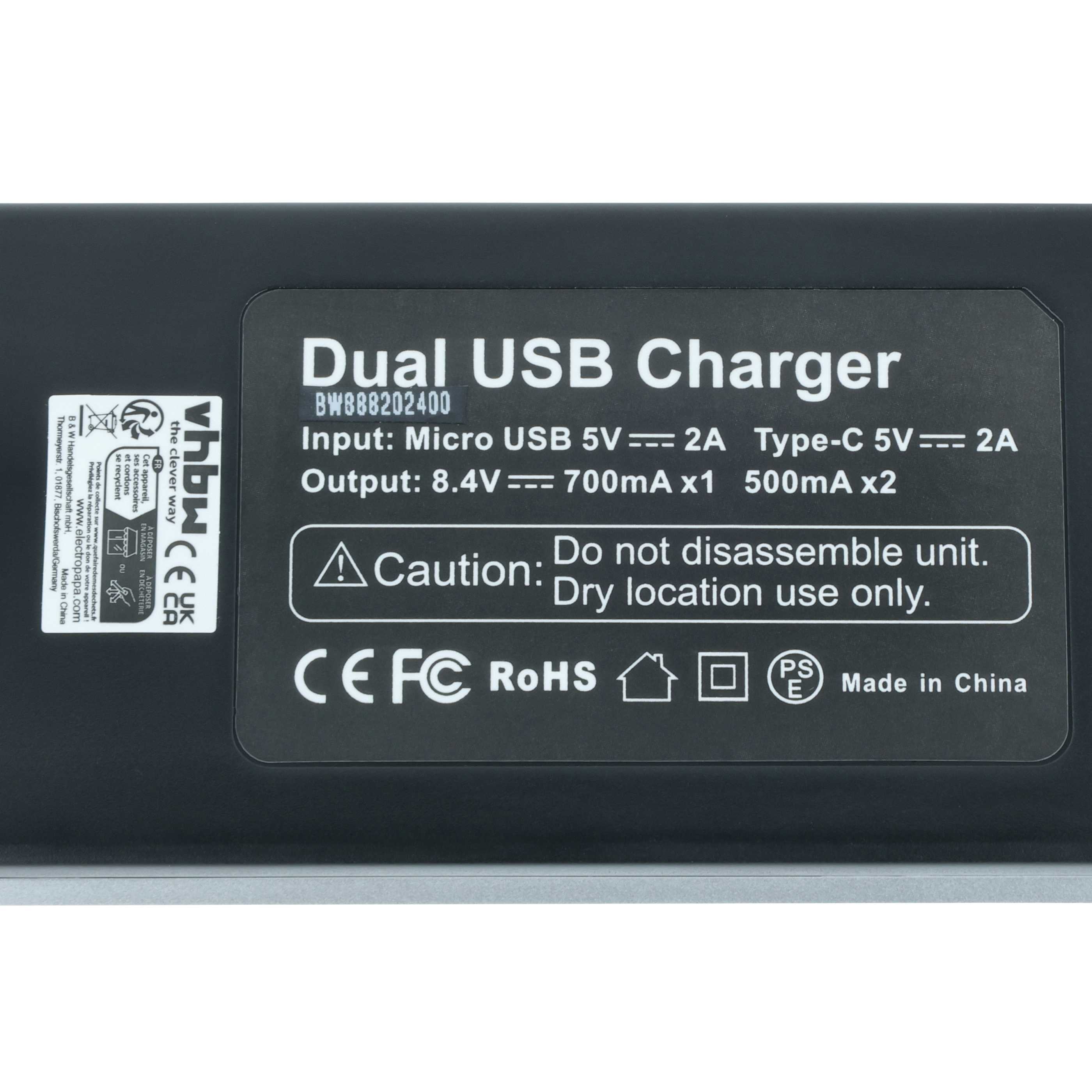 Battery Charger Micro-USB + USB-C + Cable Micro-USB suitable for Sony CCD-SC5 Digital Camera