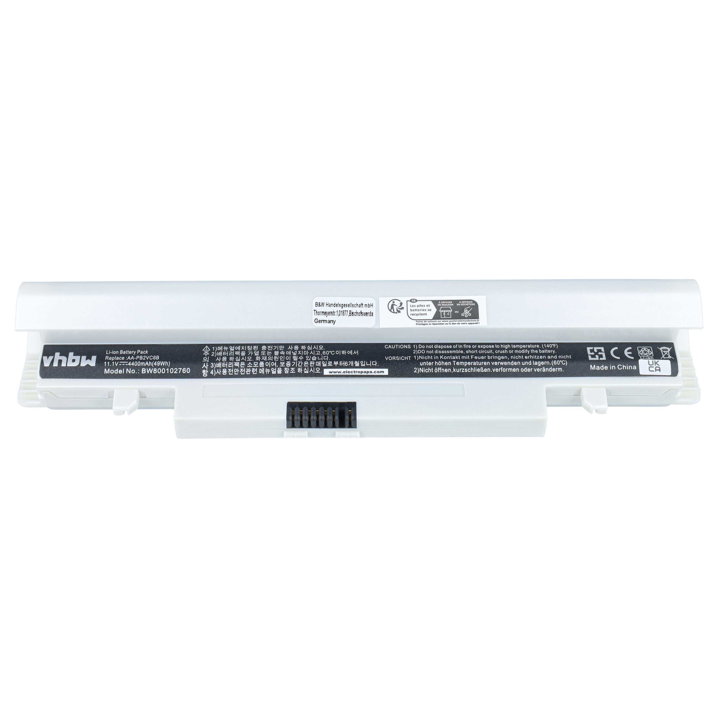 Batteria sostituisce Samsung AA-PB2VC6B, AA-PL2VC6B, AA-PB2VC6W per notebook - 4400mAh 11,1V Li-Ion bianco