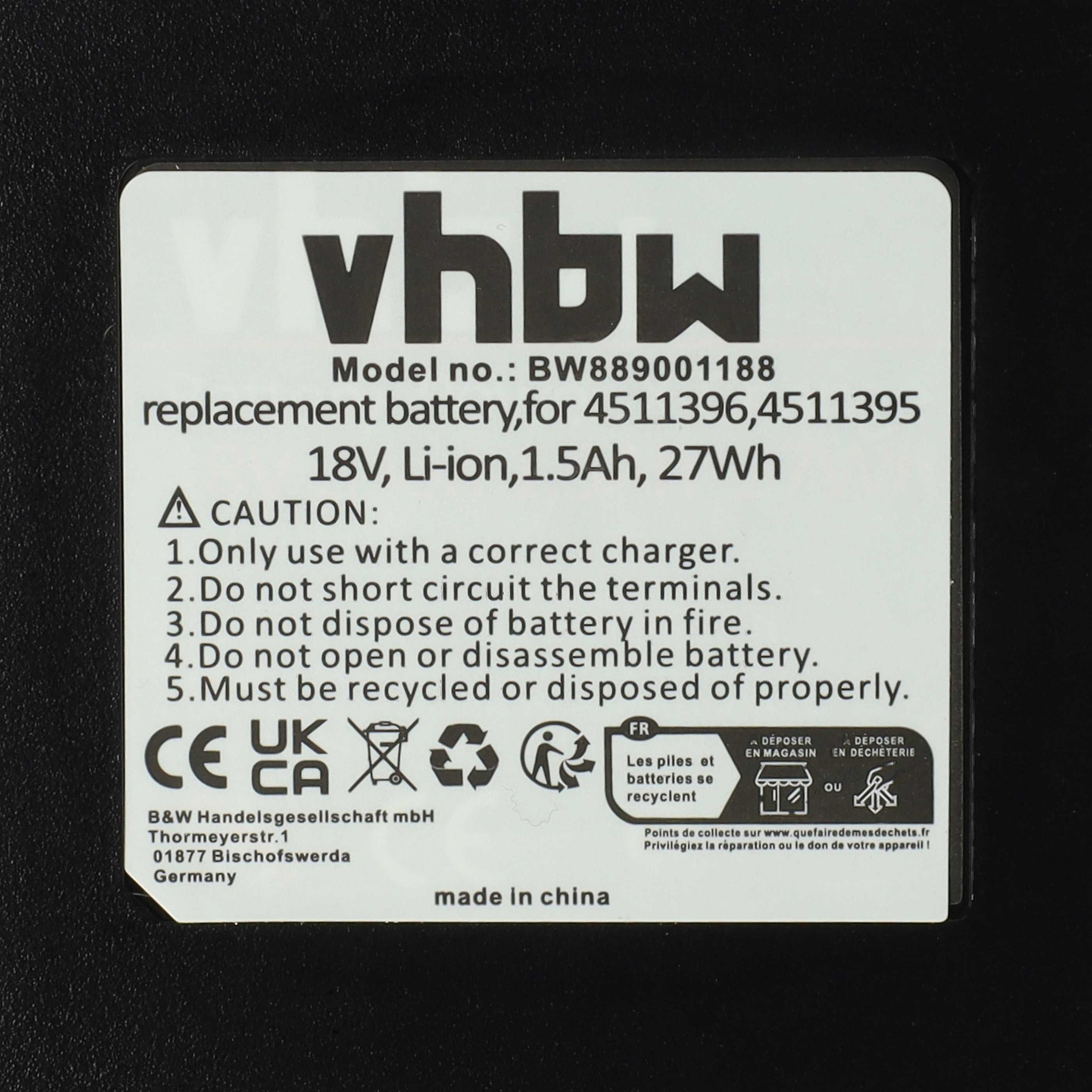 Akku (3x Stück) 18V als Ersatz für Einhell 4511501, 45.114.36, 4511437, 4511396, 4511395 - 1,5Ah, Li-Ion
