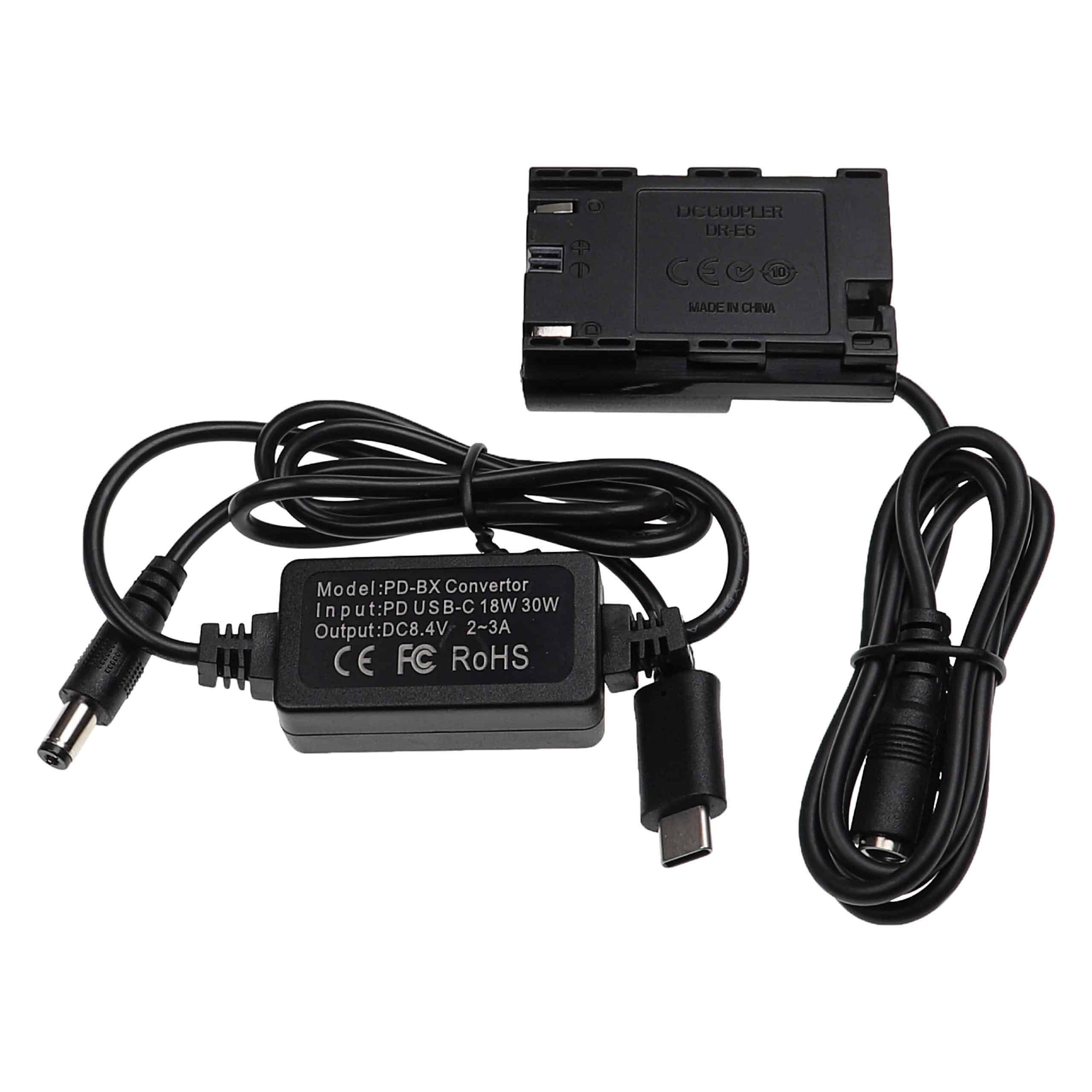 USB Power Supply replaces ACK-E6 for Camera + DC Coupler Normal Decoded as Canon DR-E6 - 2 m, 8.4 V 3.0 A