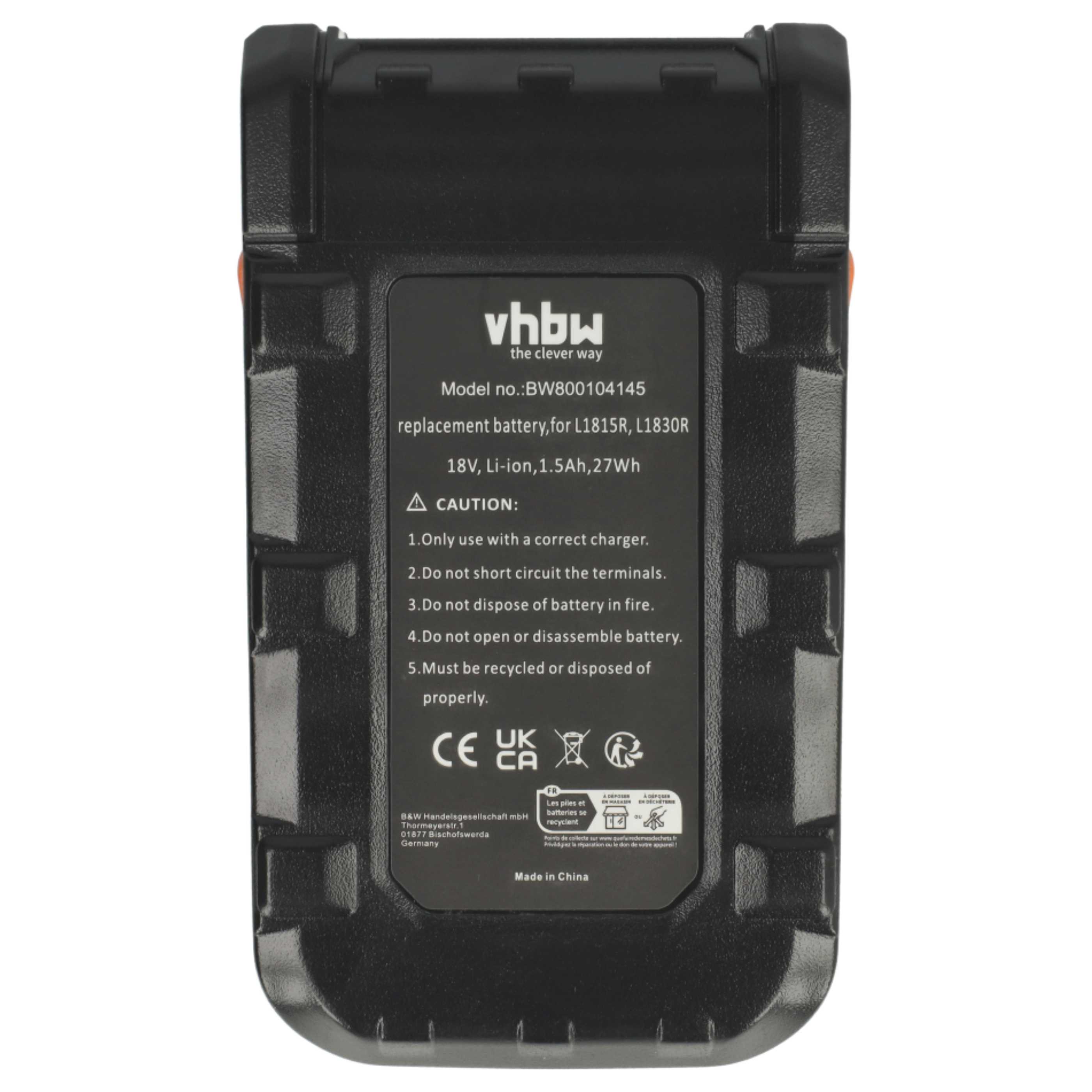 2x Batteria sostituisce AEG B1814, B1817G, B1814G, B1817, L1815R, L1830, L1815 per attrezzo - 1,5Ah 18V Li-Ion