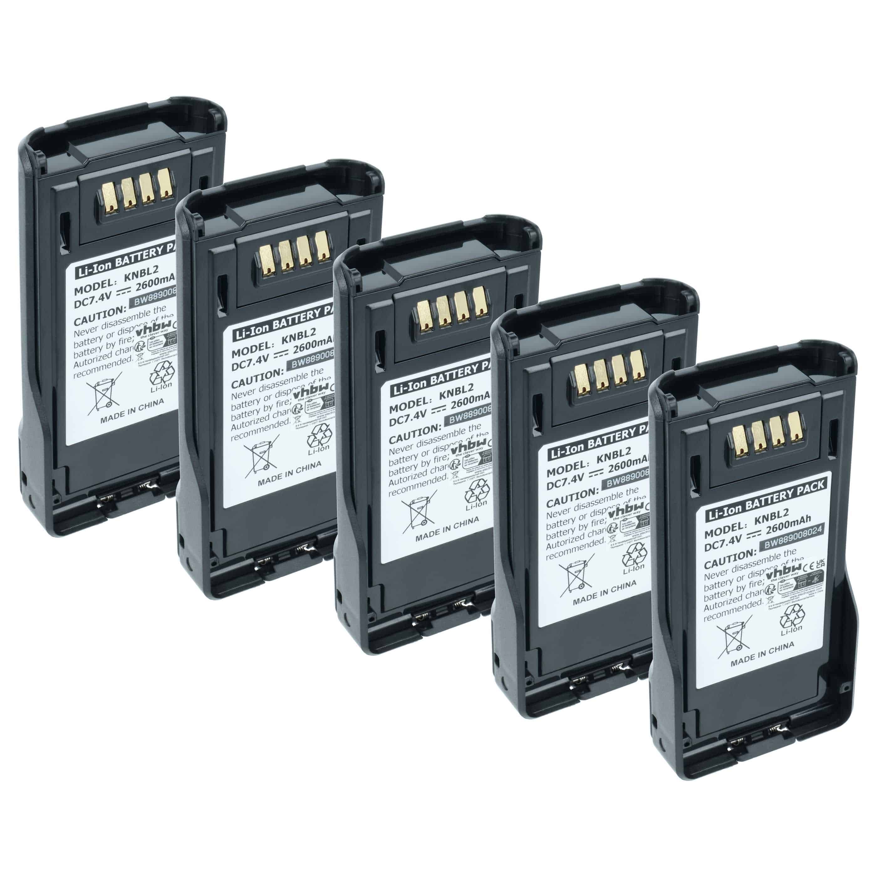 Radio 5x Battery replaces Kenwood KNB-L2M, KNB-L2, KNB-L1, KNB-LS5, KNB-L3M, KNB-L3 - 2600 mAh 7.4 V Li-Ion