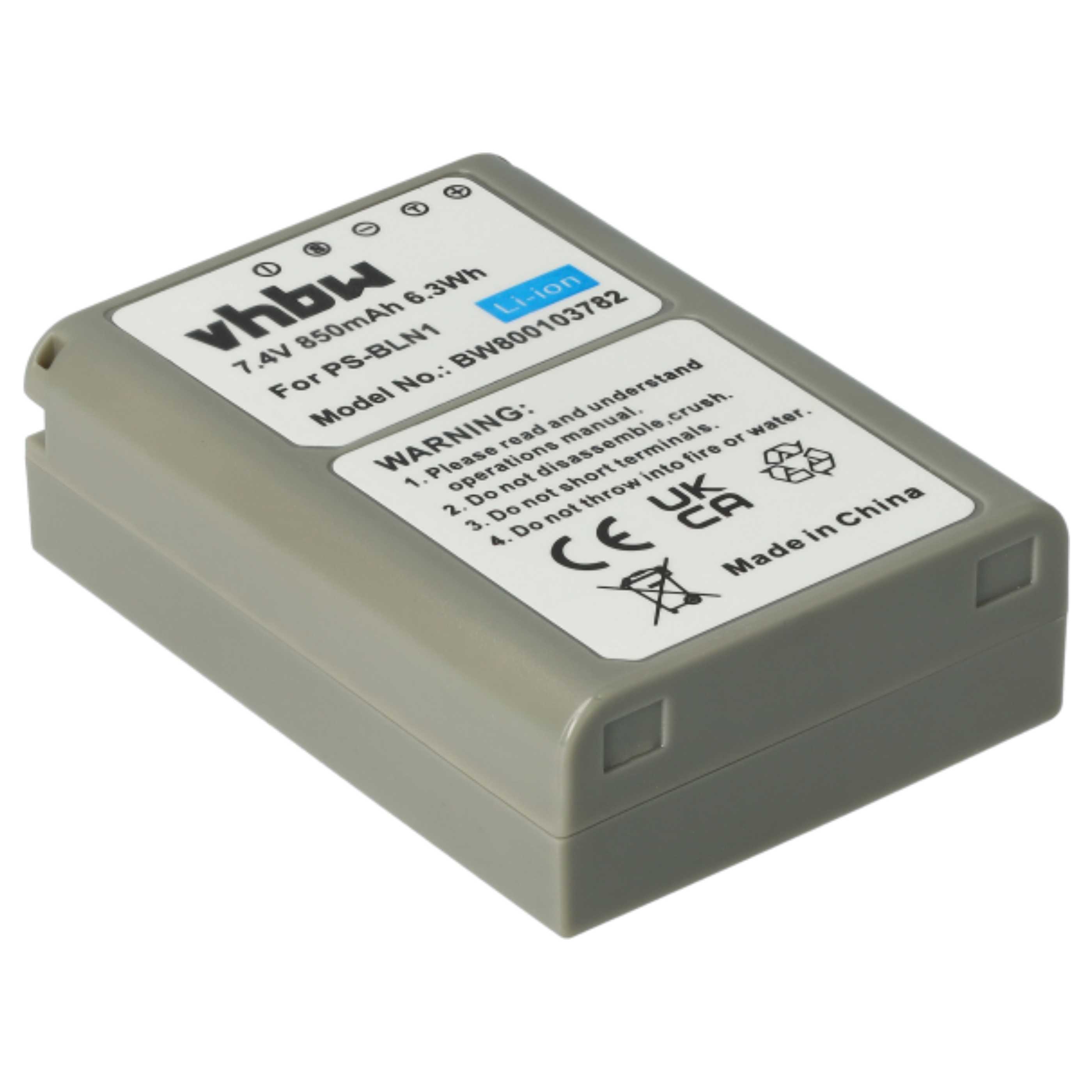 2x Battery replaces Olympus PS-BLN1 - 850mAh, 7.6V, Li-Ion with Info Chip