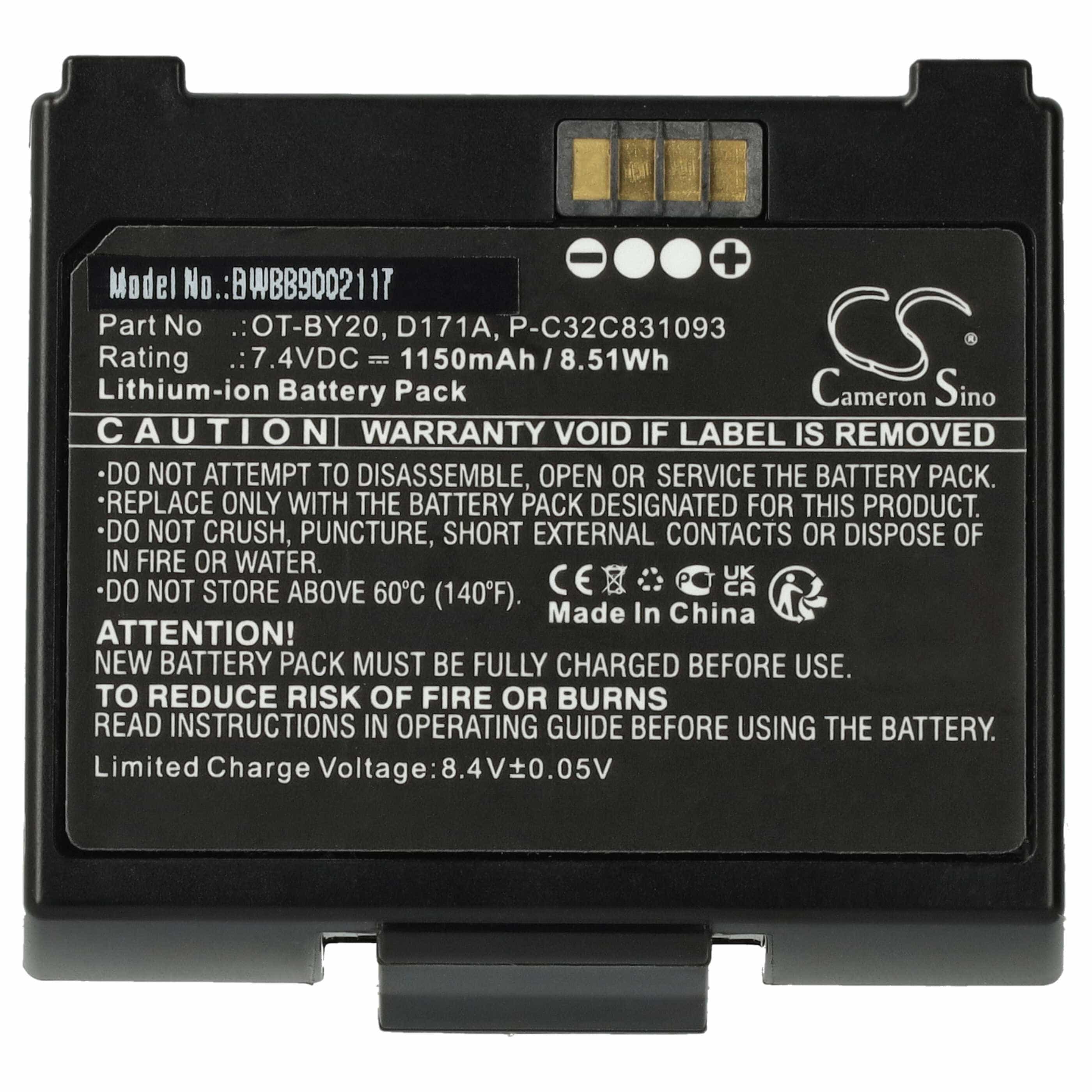 Drucker-Akku als Ersatz für Epson OT-BY20, D171A, 2165069, P-C32C831093 - 1150mAh 7,4V Li-Ion