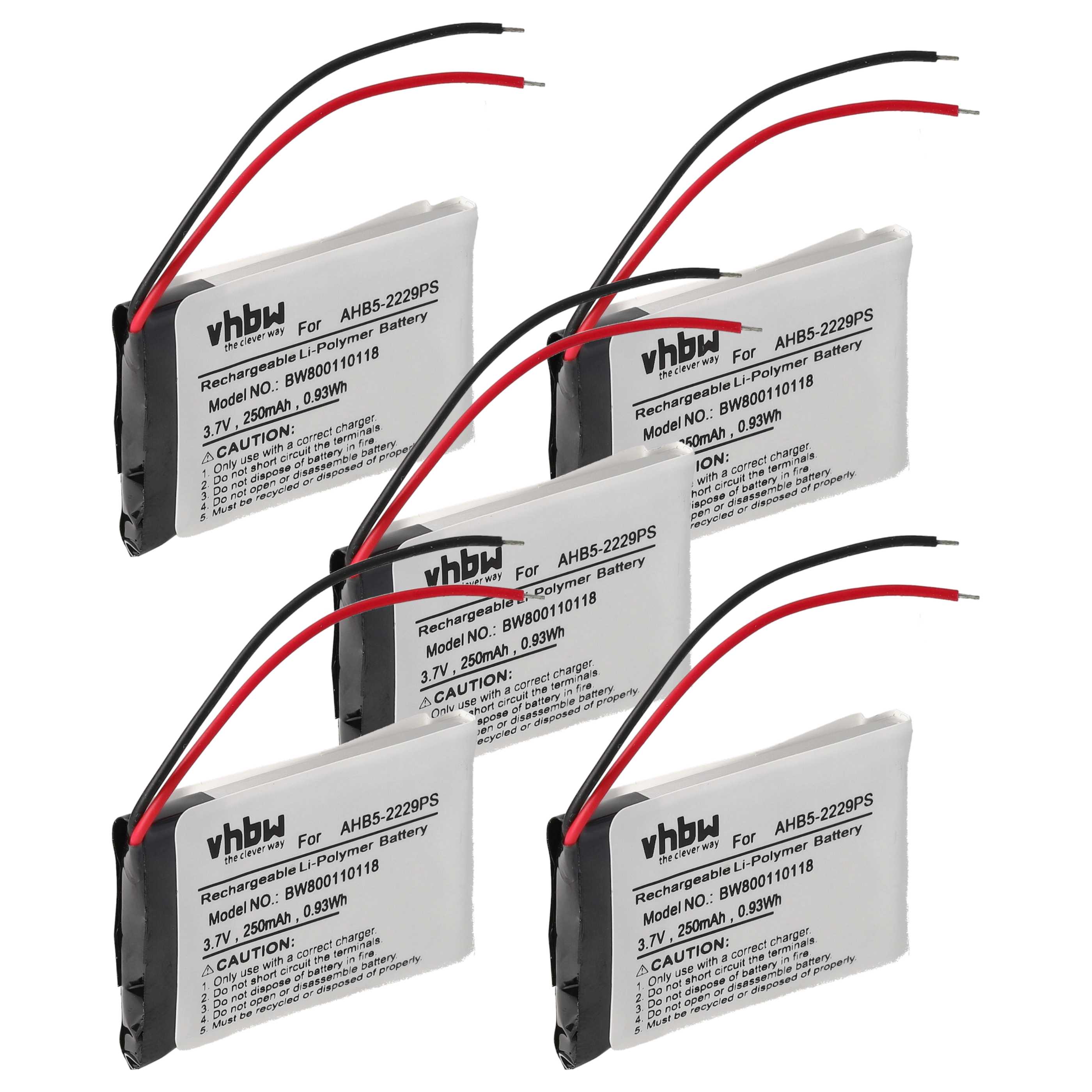 5x Akumulator do słuchawek bezprzewodowych zamiennik AHB5-2229PS - 250 mAh 3,7 V LiPo