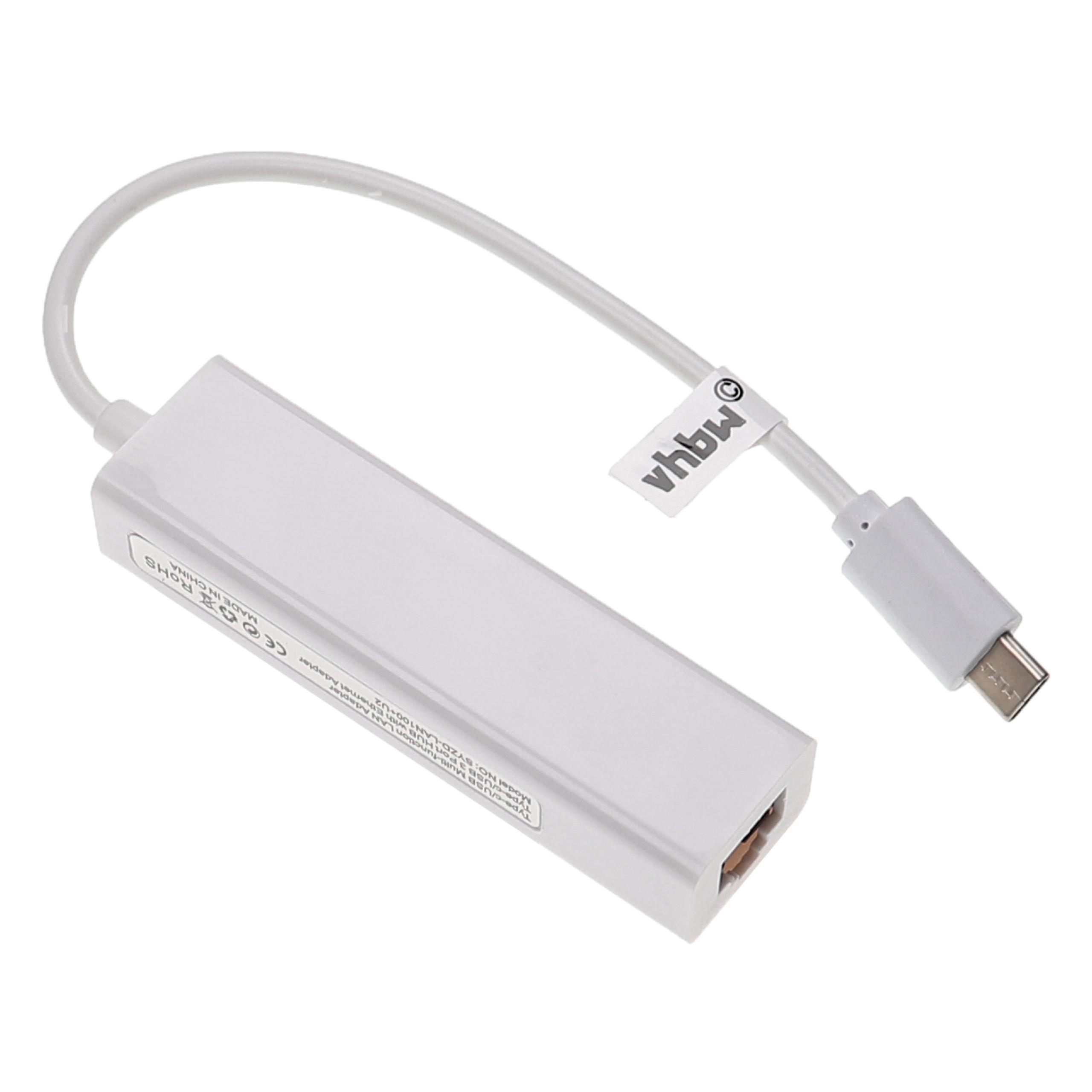 USB-C (m) auf RJ45 (f) Ethernet Adapter für Laptop, Notebook, PC + 3 zusätzliche USB-A Buchse