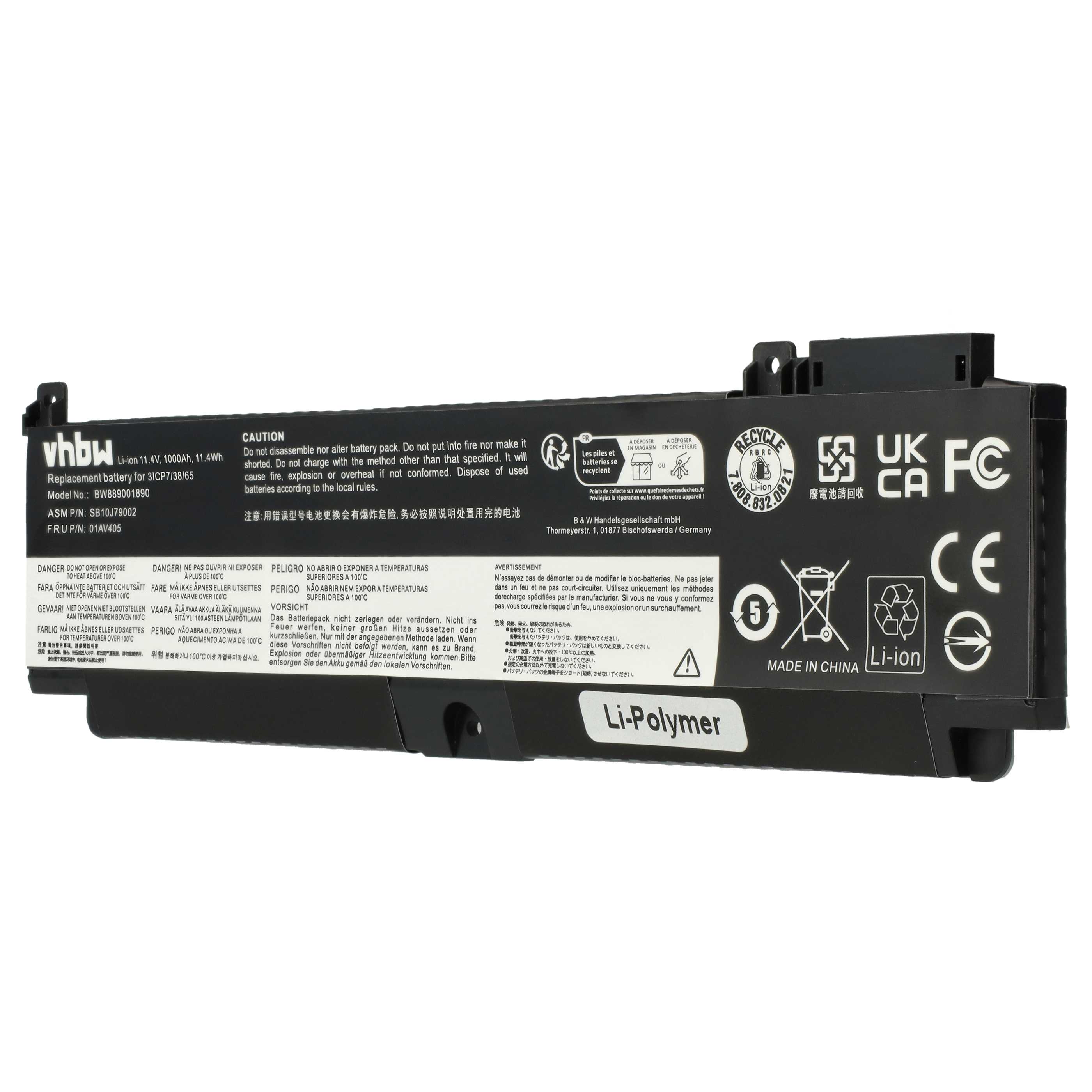 Batteria sostituisce Lenovo 01AV406, 01AV405, 01AV407 per notebook Lenovo - 1000mAh 11,4V Li-Poly nero