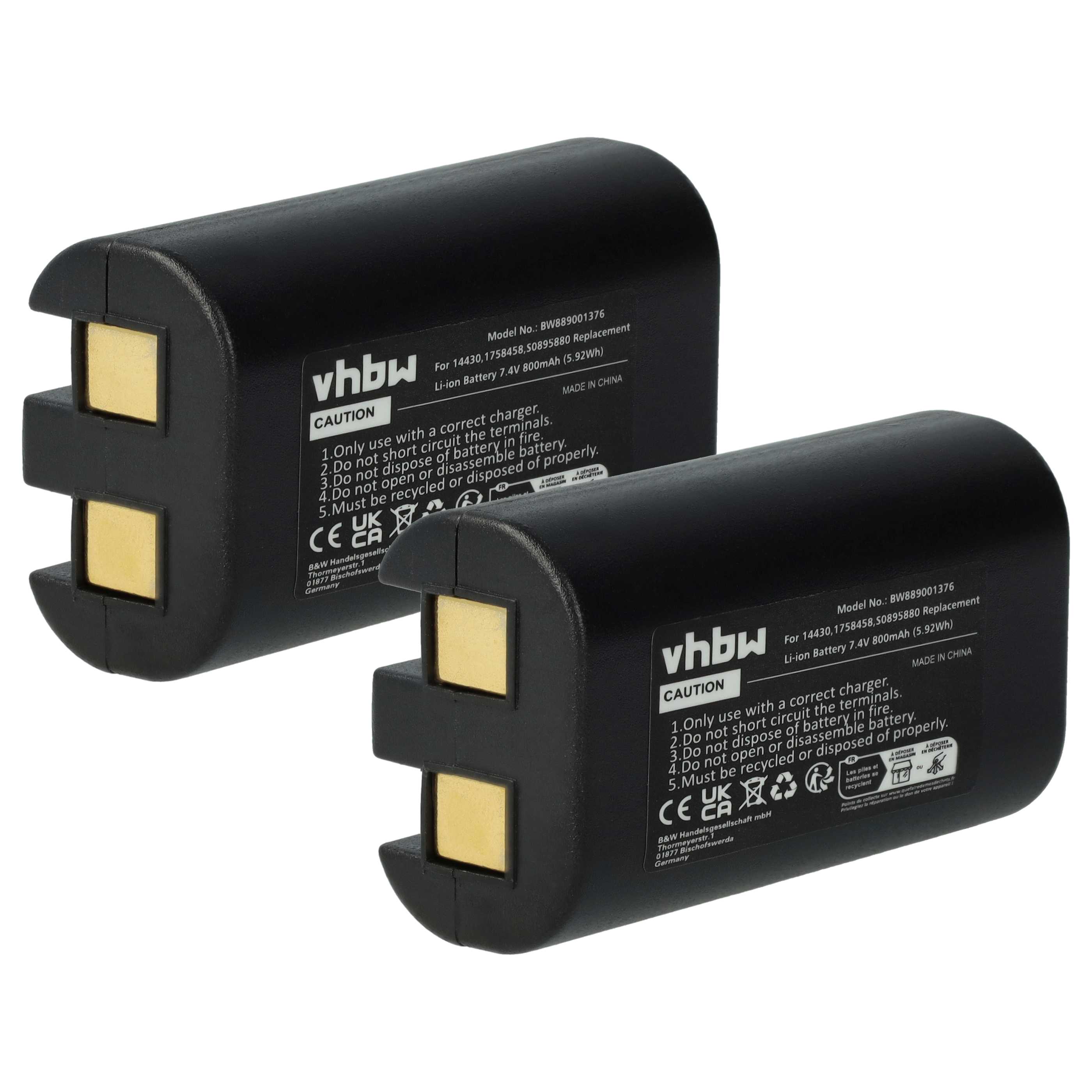 2x Batería reemplaza 3M W003688, S0895880 para impresora 3M - 800 mAh 7,4 V Li-Ion