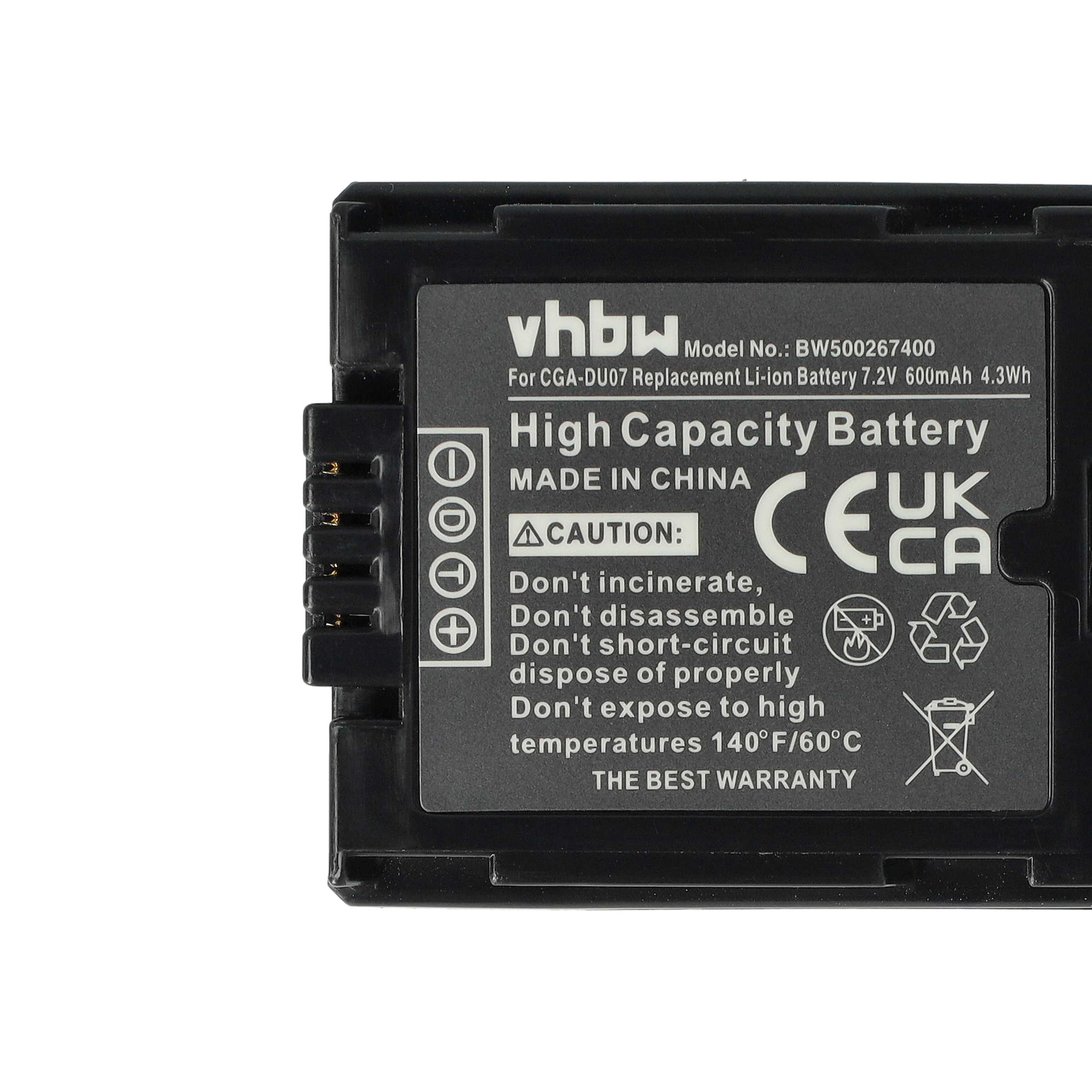 Batterie remplace Hitachi DZ-BP07s, DZ-BP14s, DZ-BP21s pour caméscope - 600mAh 7,2V Li-ion