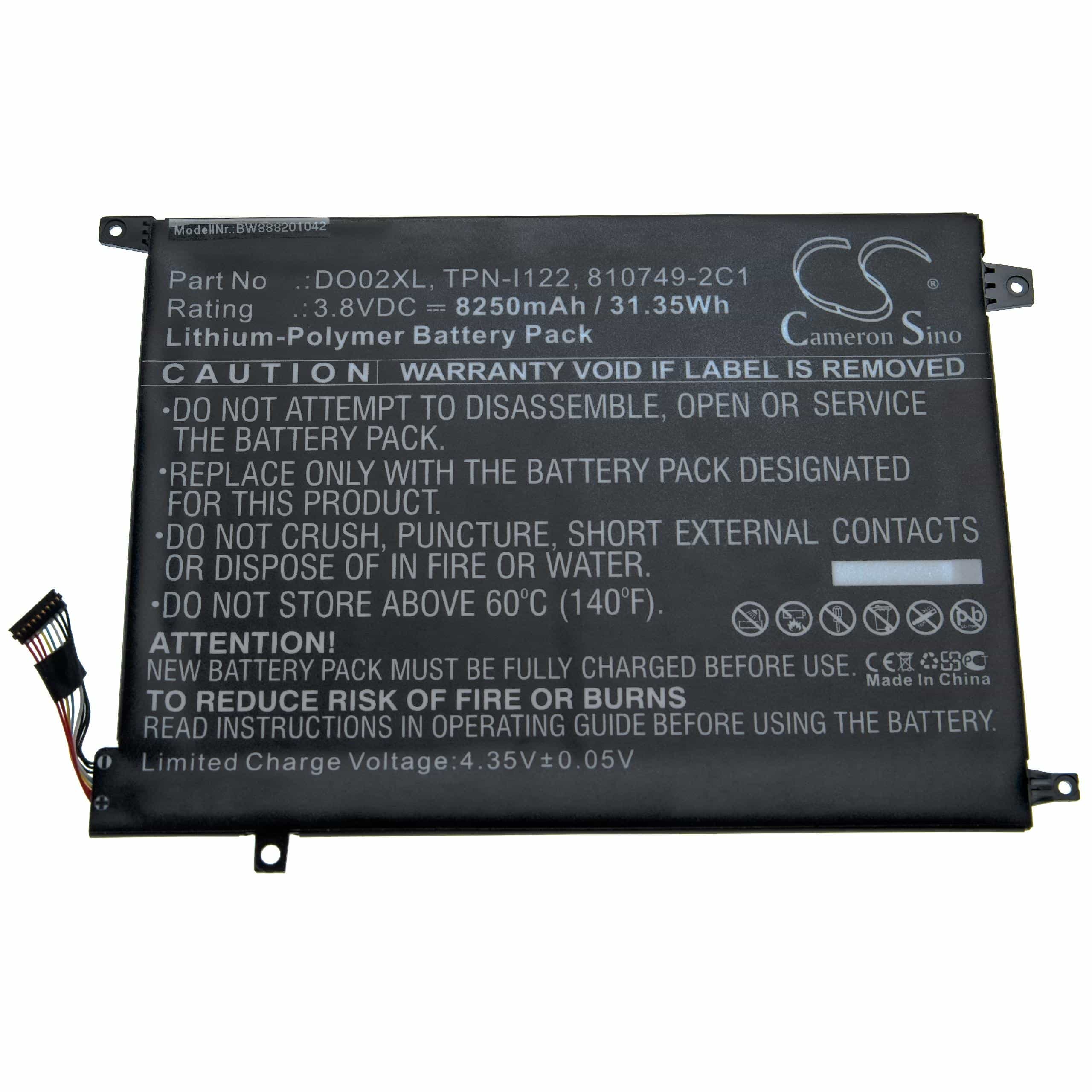 Akumulator do laptopa zamiennik HP 810749-421, 810749-2C1, B10985-005, DO02XL - 8250 mAh 3,8 V LiPo, czarny