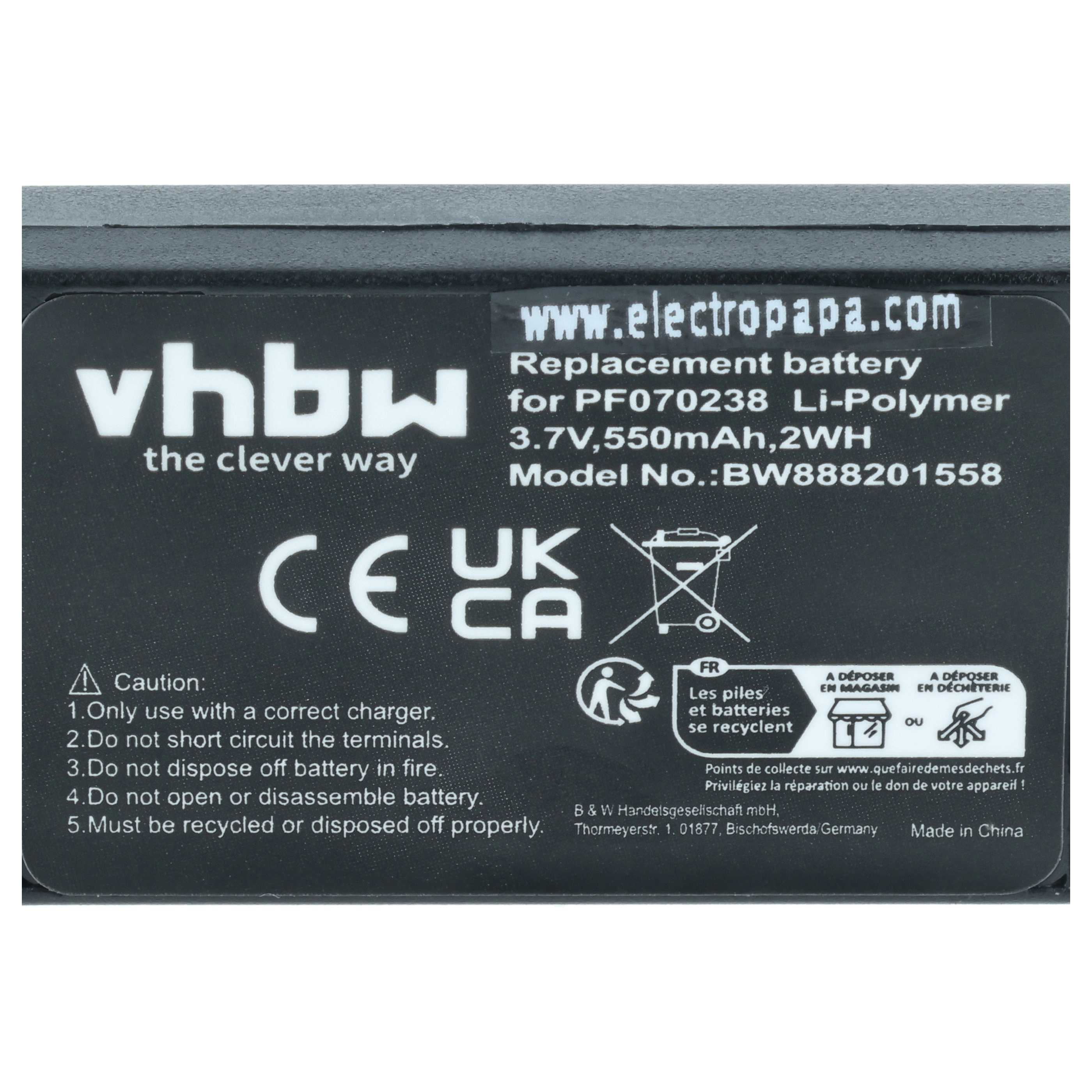 Batterie remplace Parrot MCSAS00314, MCSAS00319, PF070238 pour drone Parrot- 550mAh 3,7V Li-polymère