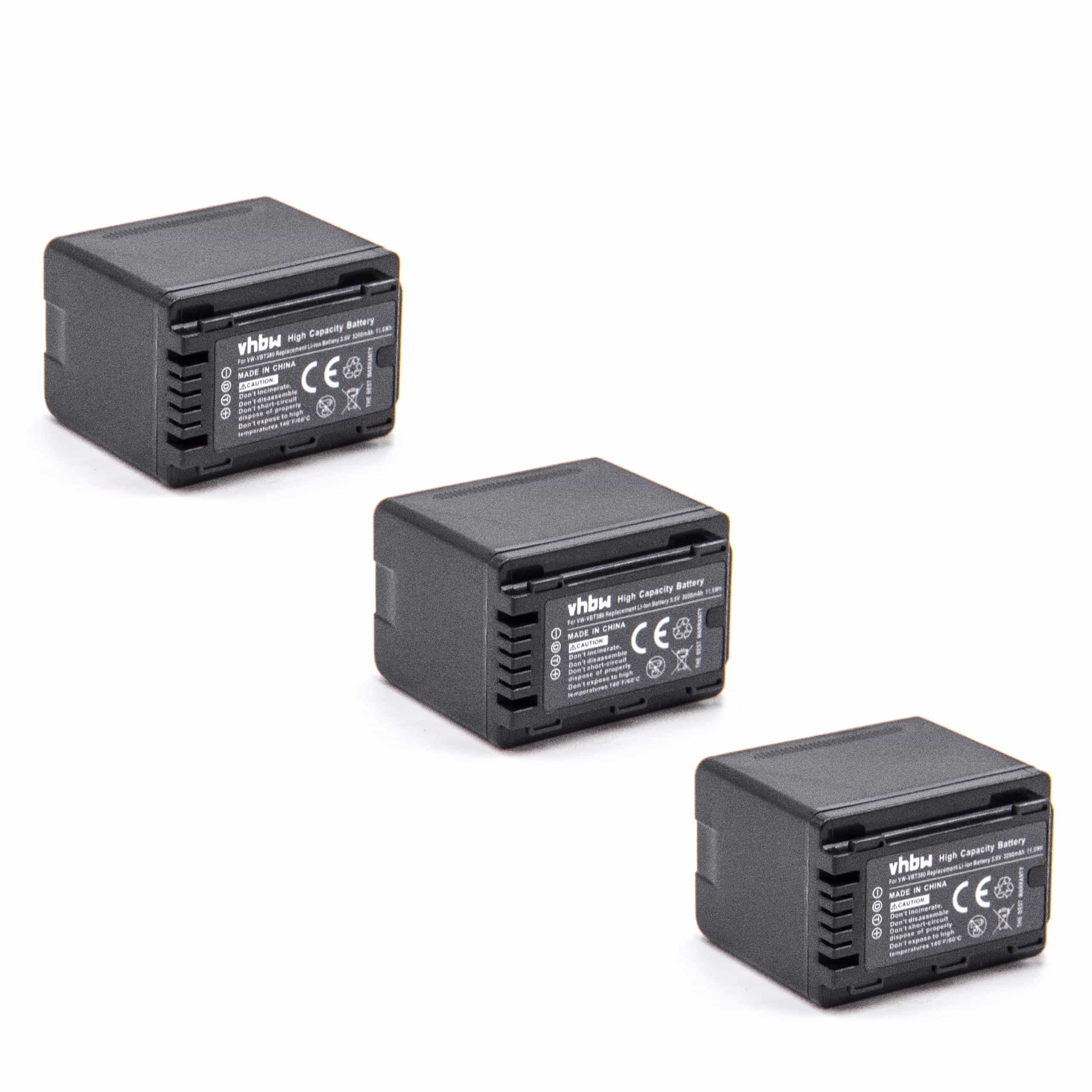 Videocamera 3x Battery replaces Panasonic VW-VBK180, VW-VBK360, VW-VBT380, VW-VBT190 - 3200 mAh 3.6 V Li-Ion