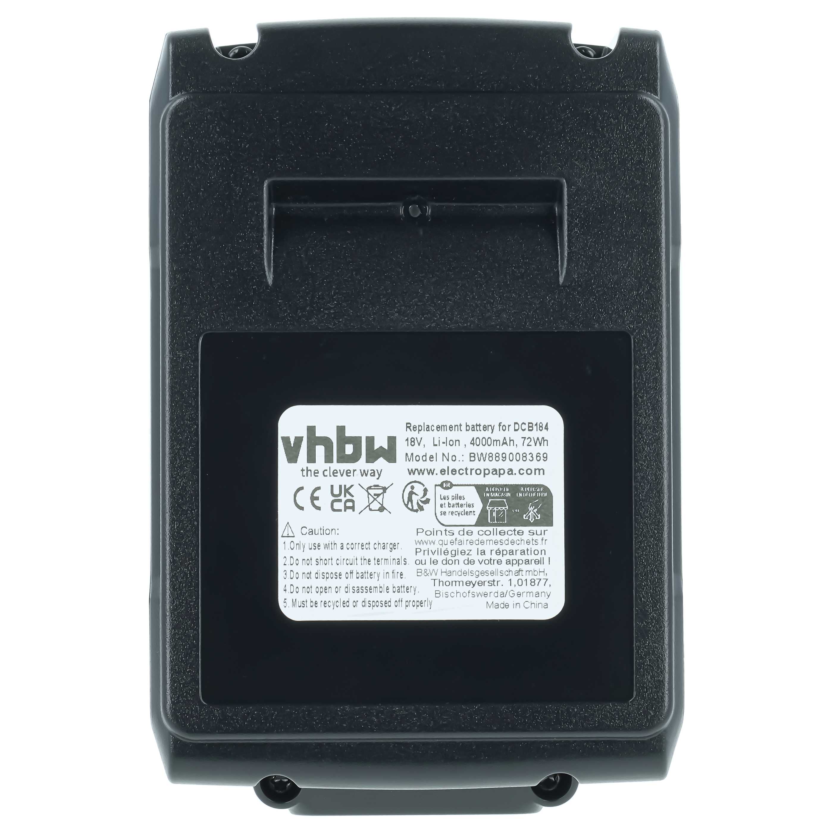 Batterie remplace Dewalt DCB182, DCB182-XE, DCB180, DCB181-XJ, DCB181 outil électrique Dewalt - 4Ah 18V Li-ion