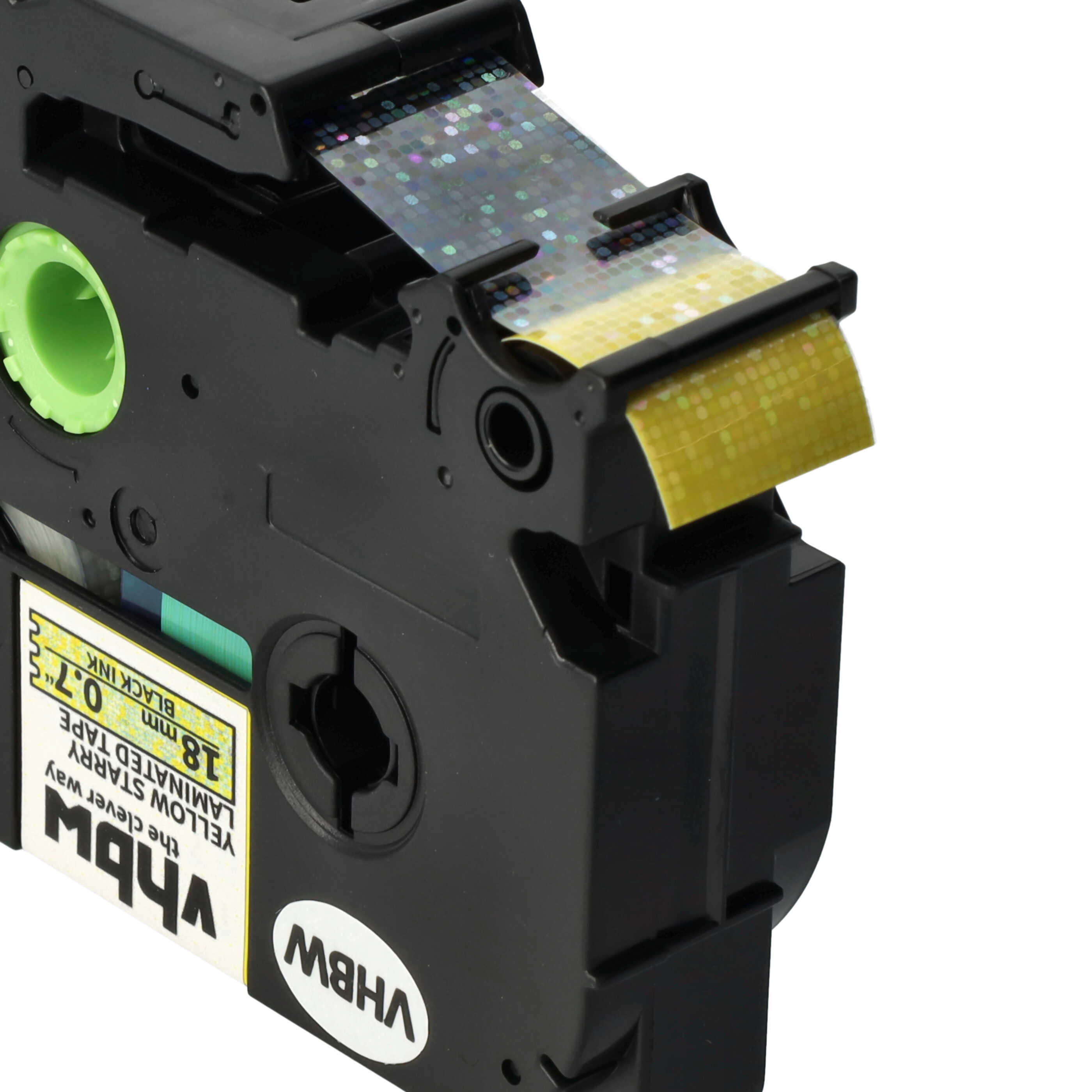 Label Tape replaces Brother TZE-641L1 - 18 mm Black to Yellow (Glitter)